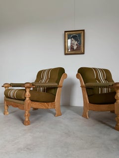 Sedie da salotto danesi in Oak con tappezzeria originale in lana a righe vintage (Kjærnulf)