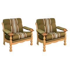 Sedie da salotto danesi in Oak con tappezzeria originale in lana a righe vintage (Kjærnulf)