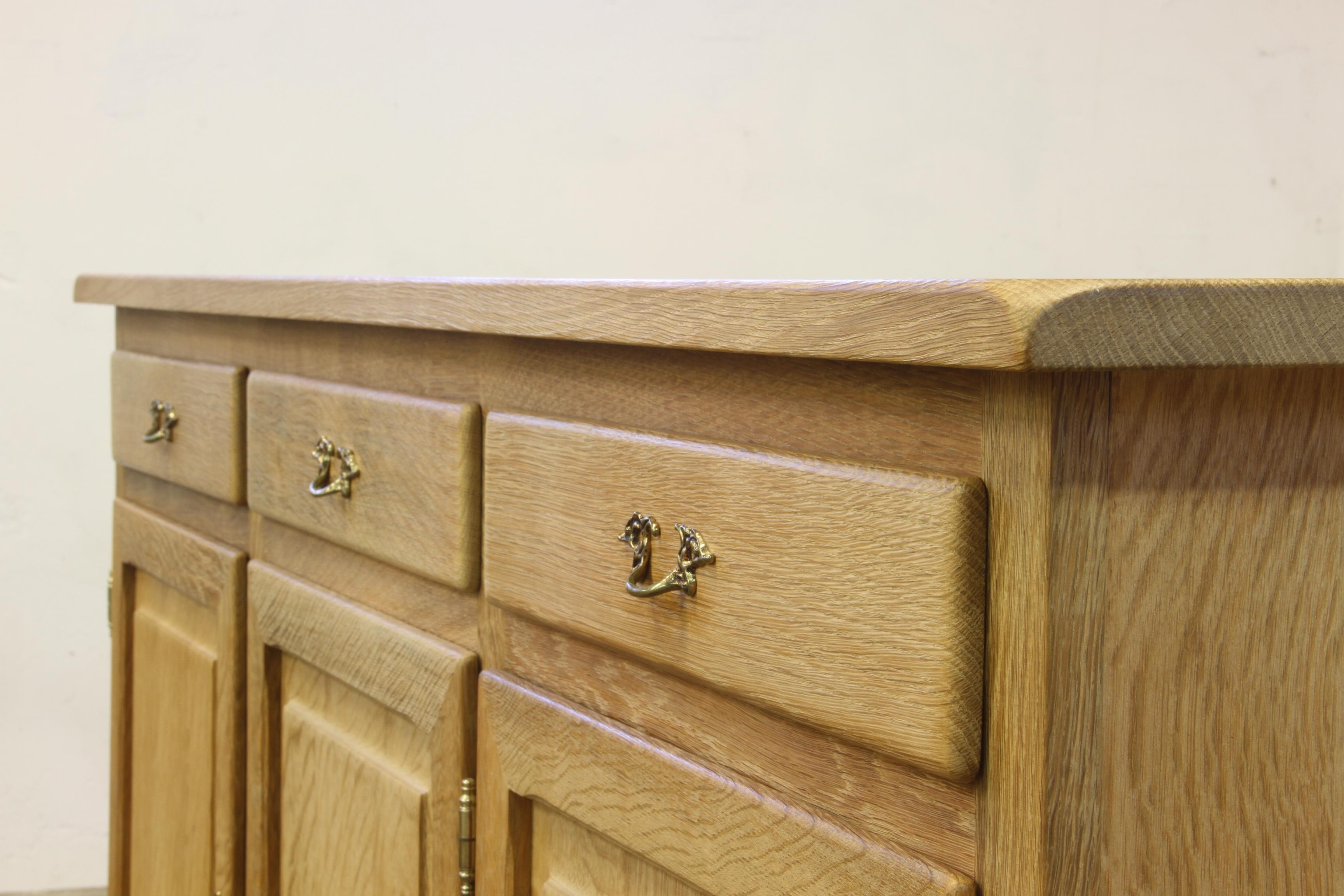 Danish Oak Low Cabinet, Sideboard in the style of Henning Kjærnulf, 1970s For Sale 3