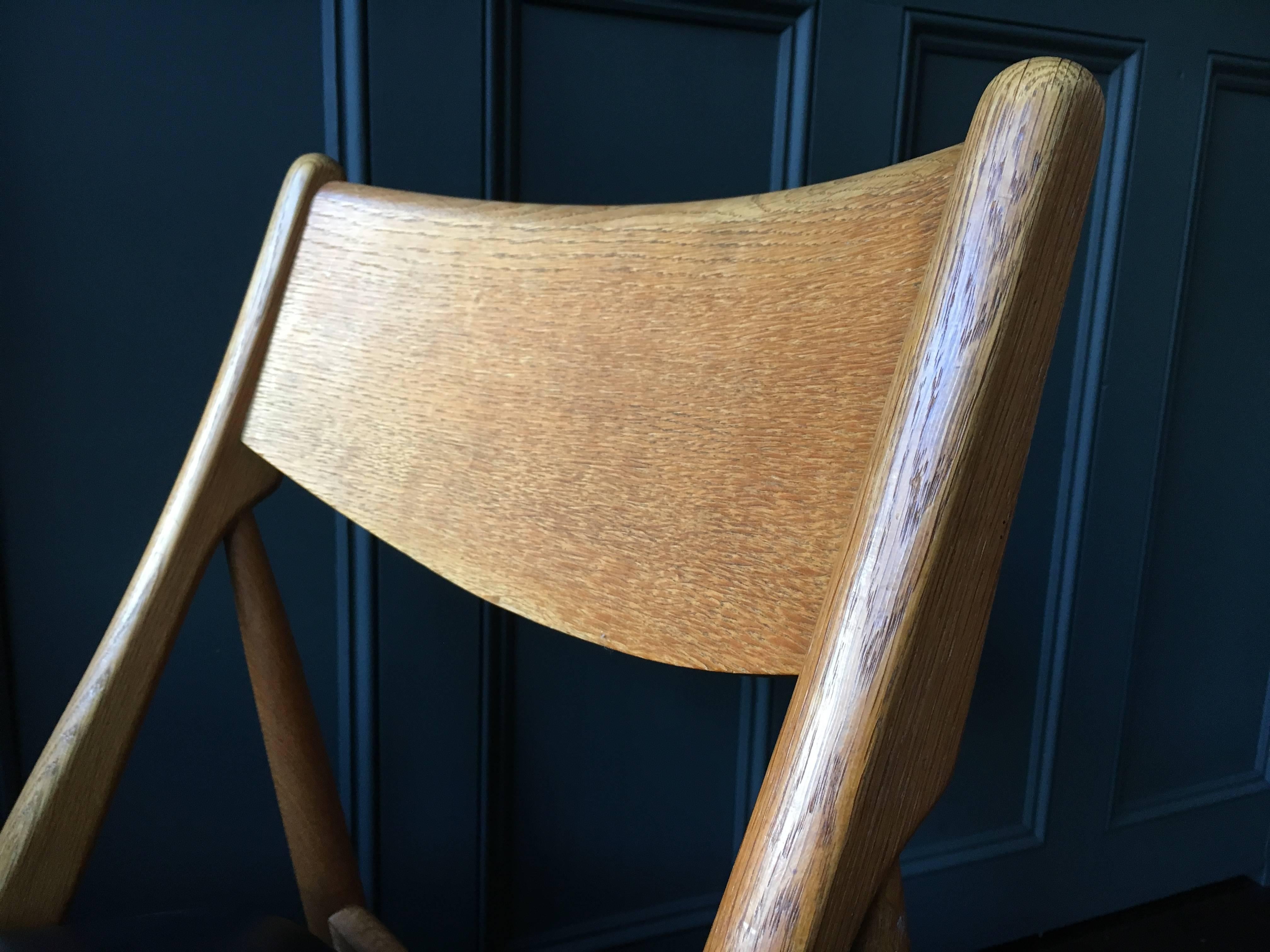 Leather Danish Oak Midcentury Dining Chairs, Six, Fully Refurbished 