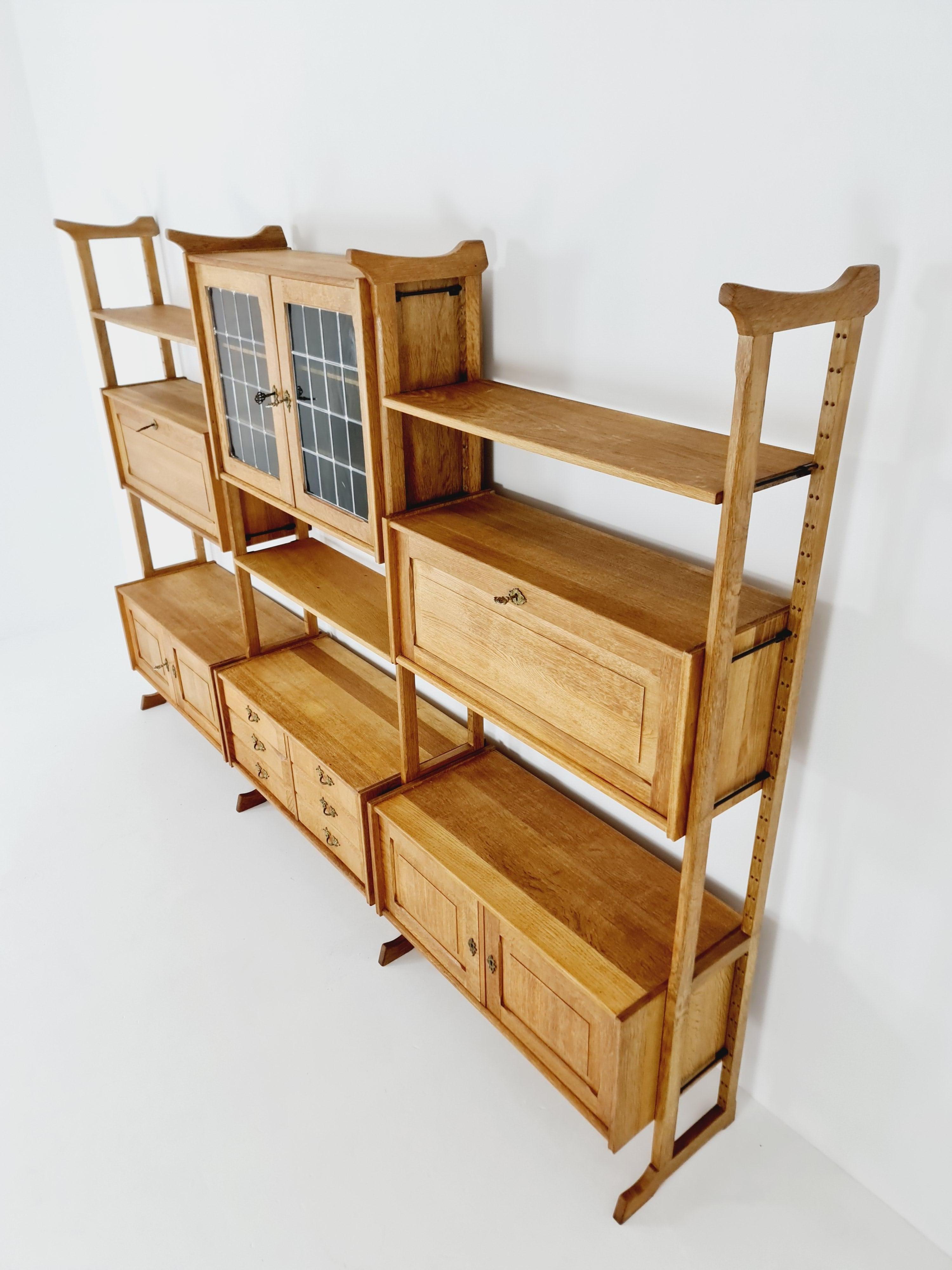 Danish oak room divider modular library bookcase shelf-system by Henning Kjærnul For Sale 9