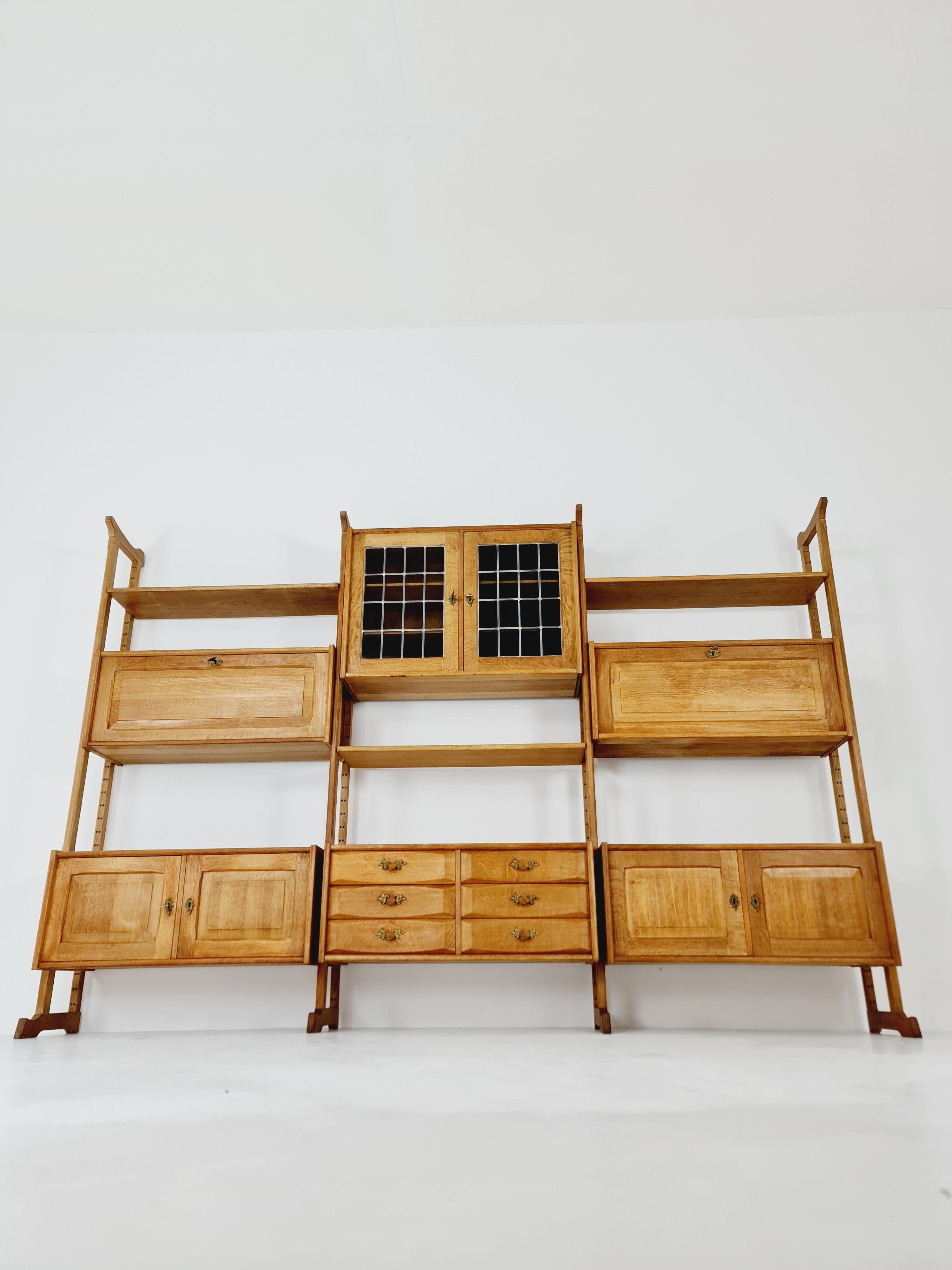 Danish oak room divider modular library bookcase shelf-system by Henning Kjærnul For Sale 10