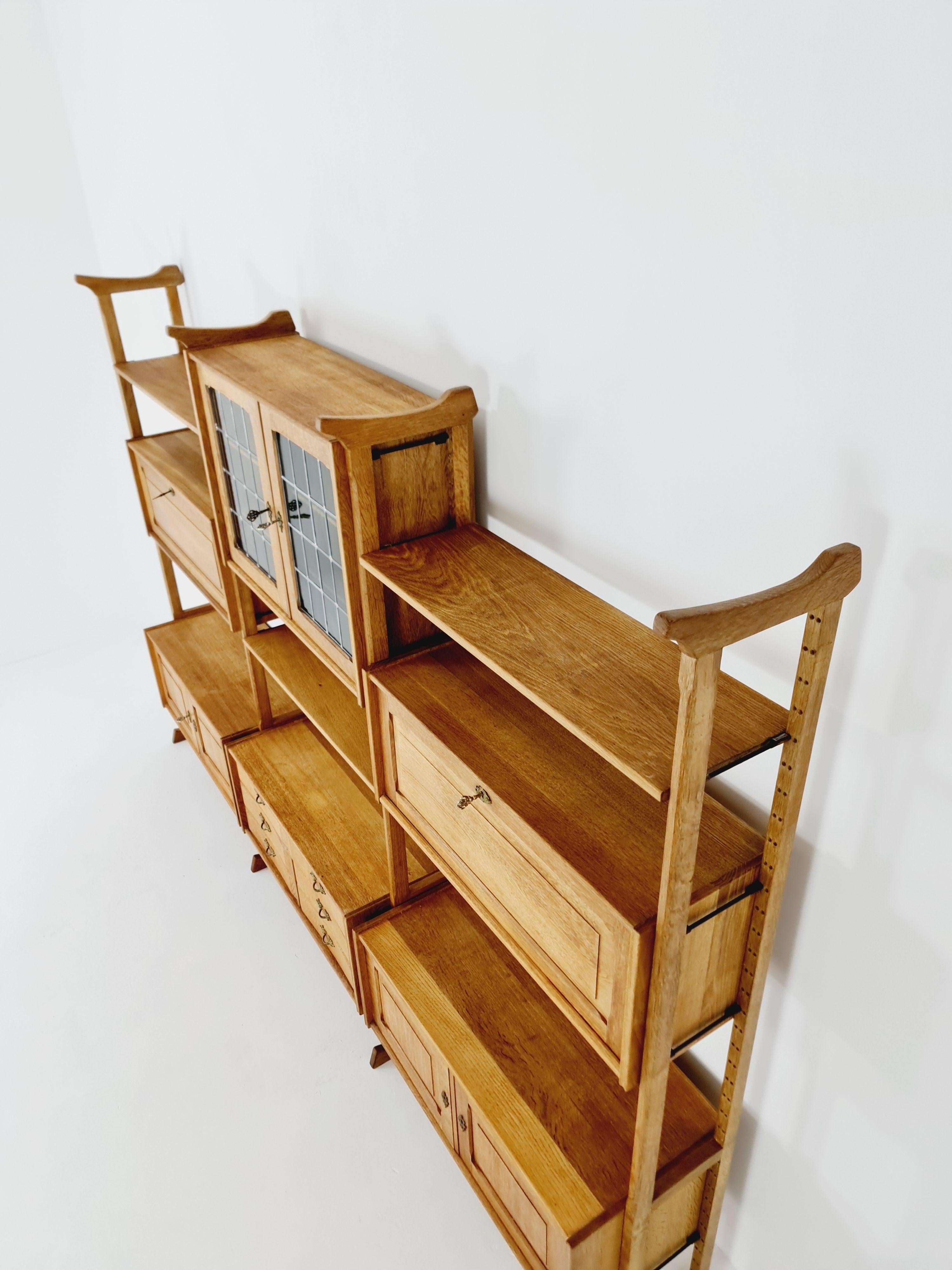 Danish oak room divider modular library bookcase shelf-system by Henning Kjærnul For Sale 13