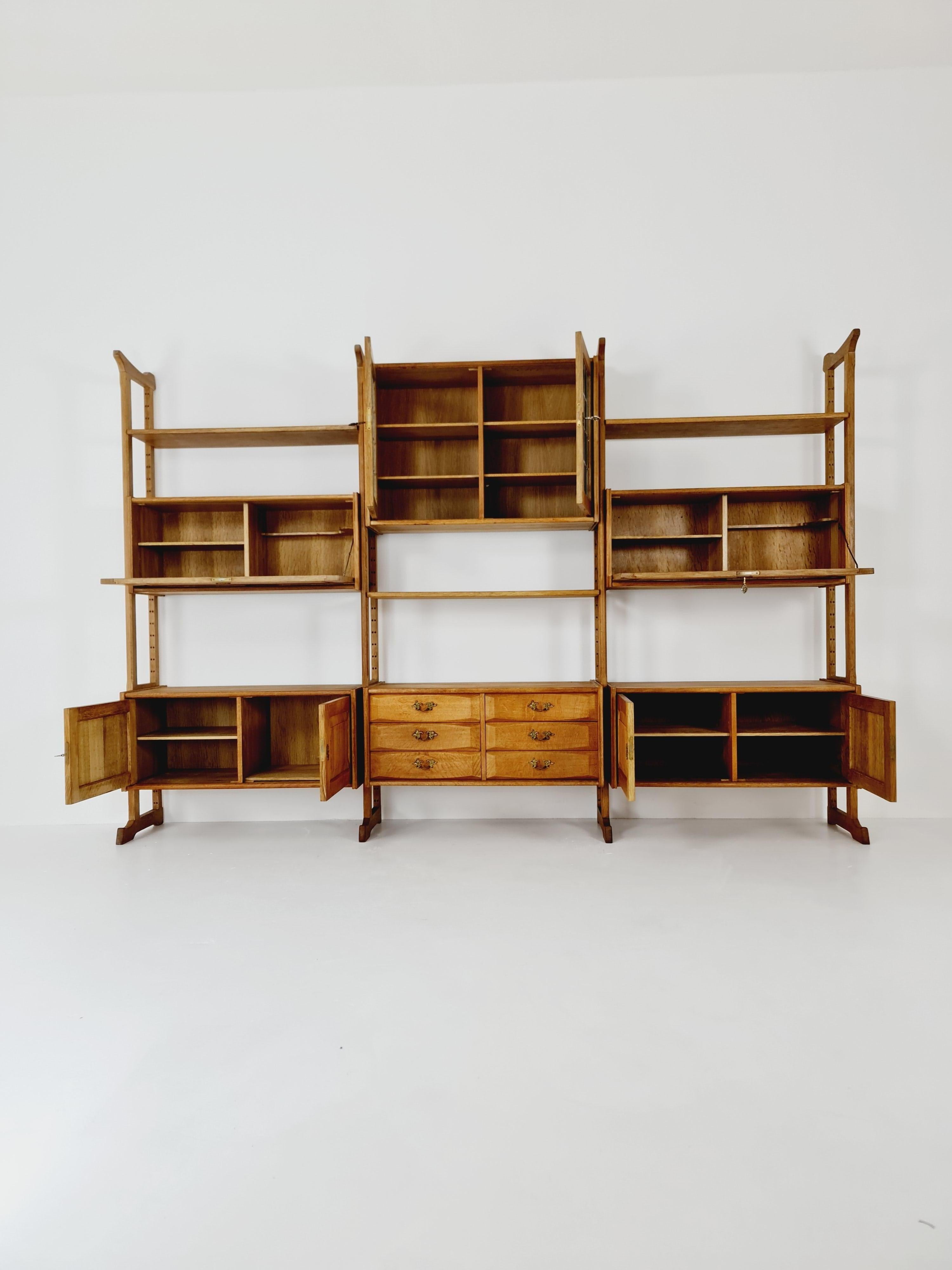 Mid-20th Century Danish oak room divider modular library bookcase shelf-system by Henning Kjærnul For Sale