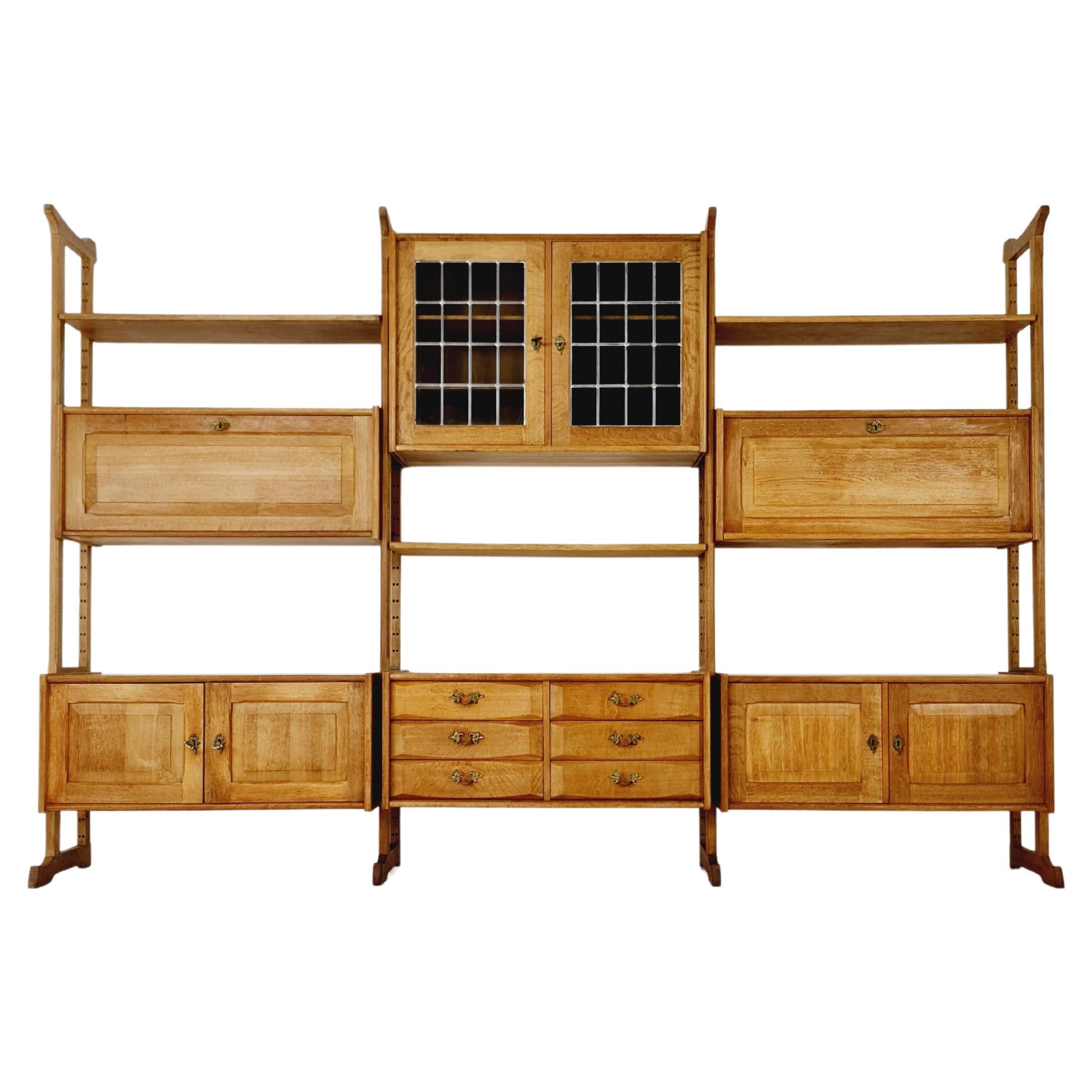 Danish oak room divider modular library bookcase shelf-system by Henning Kjærnul For Sale