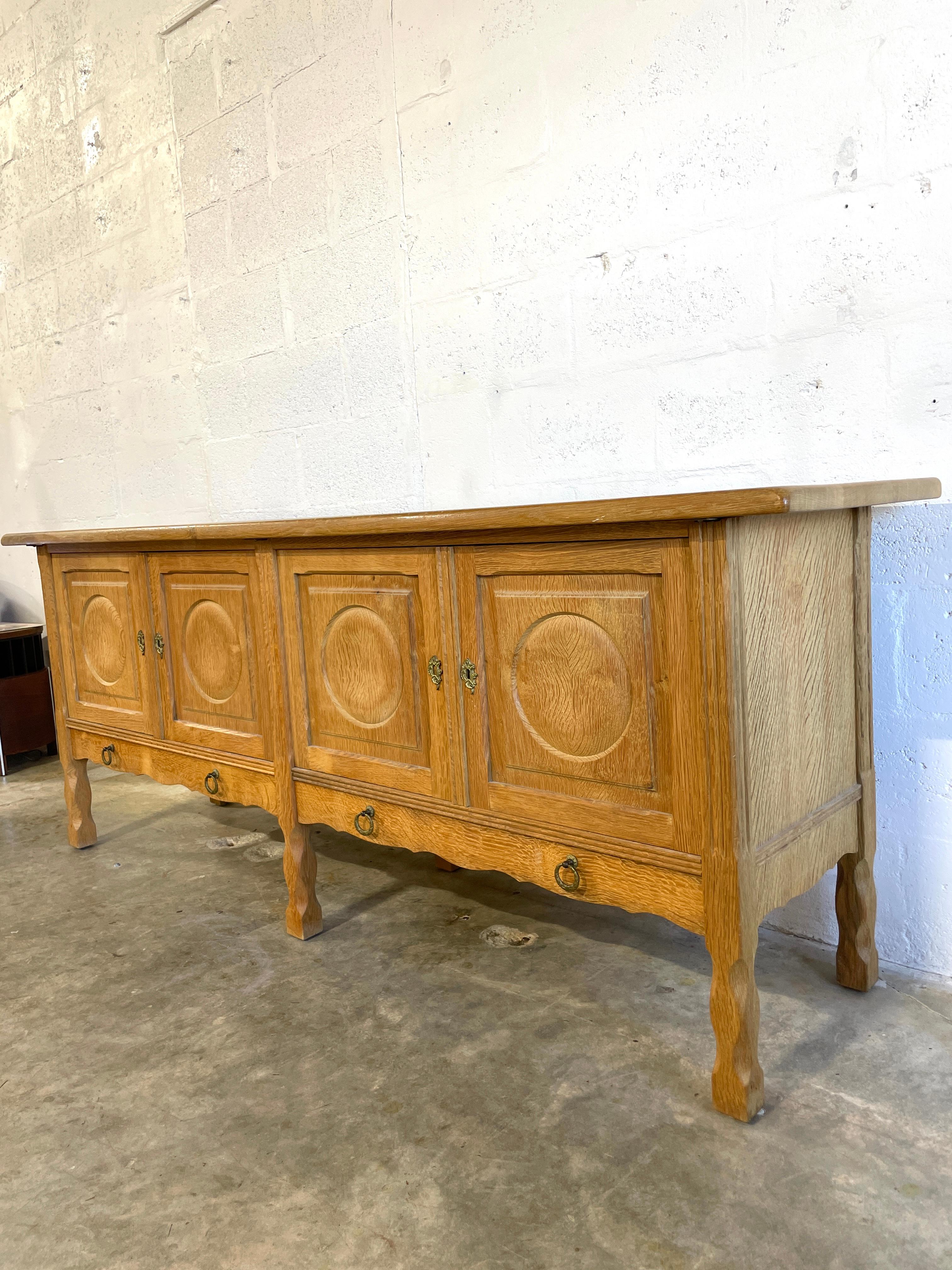Stunning Henning Kjaernulf attrib. Danish Oak Rustic or Primitive Credenza or Console. 78.75w 20d 31h. Imported from Denmark.
