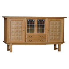Danish Oak Sideboard with Leaded Glass Doors, Henning Kjærnulf, Denmark, 1960s