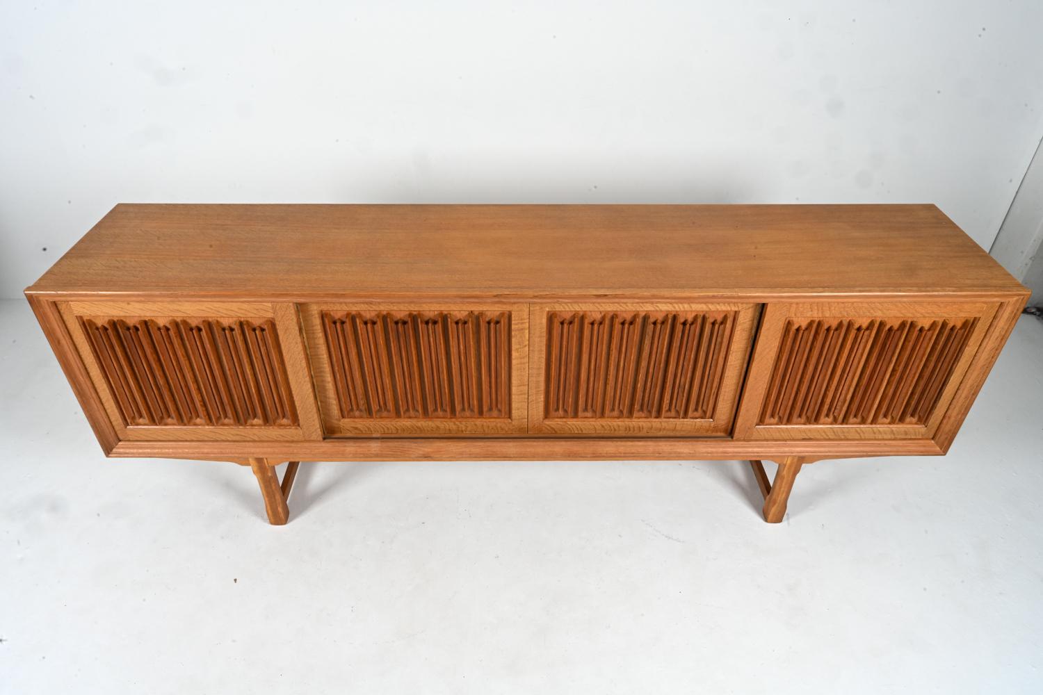 Mid-20th Century Danish Oak Sideboard With Linen-Fold Carving by Henning Kjærnulf for EG