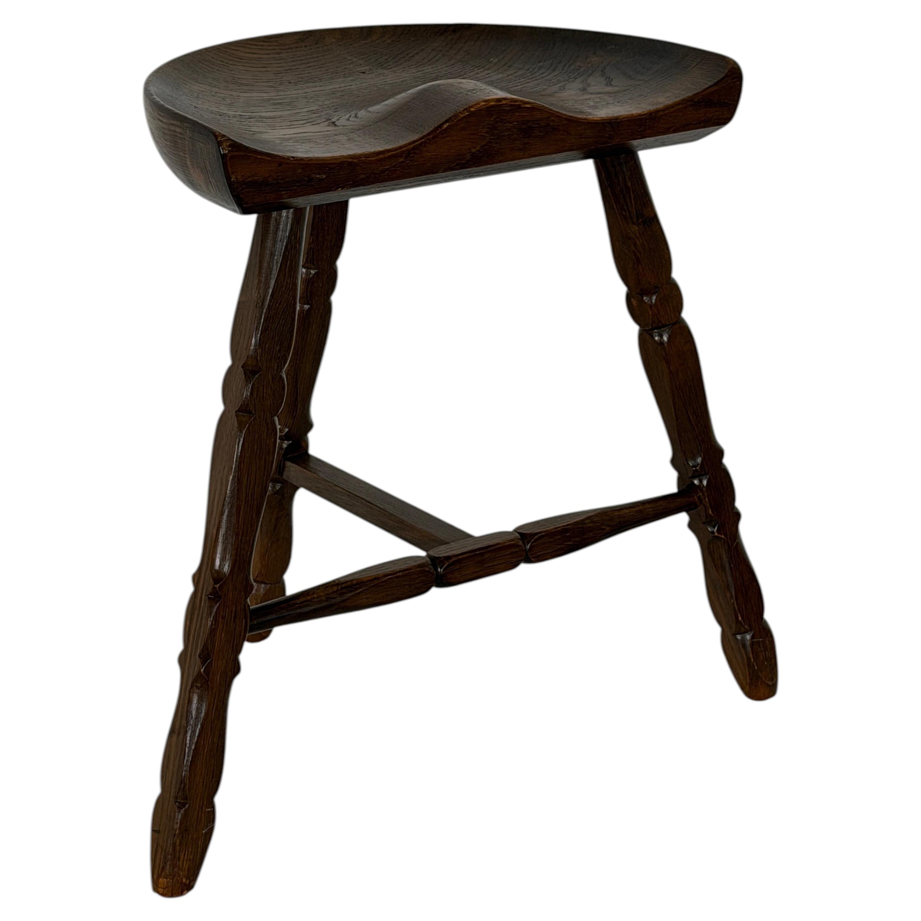 Danish Oak Tripod Stool with Sculpted Saddle Seat, 1960s