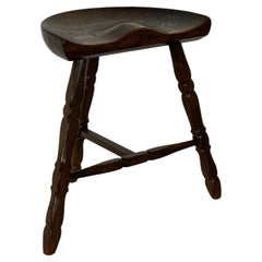 Danish Oak Tripod Stool with Sculpted Saddle Seat, 1960s
