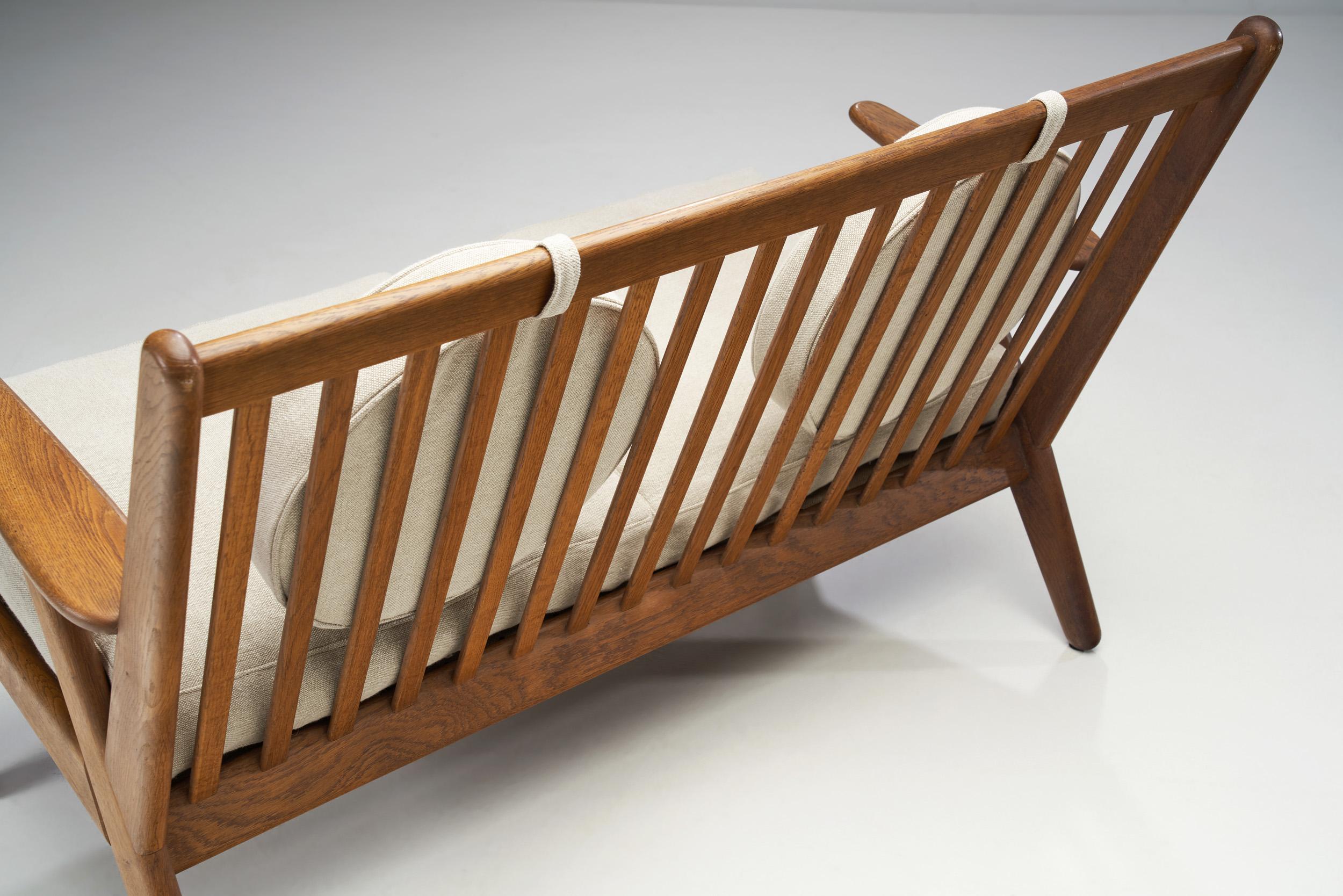Danish Oak Two-Seater Bench with Pillows, Denmark ca. 1950s For Sale 5