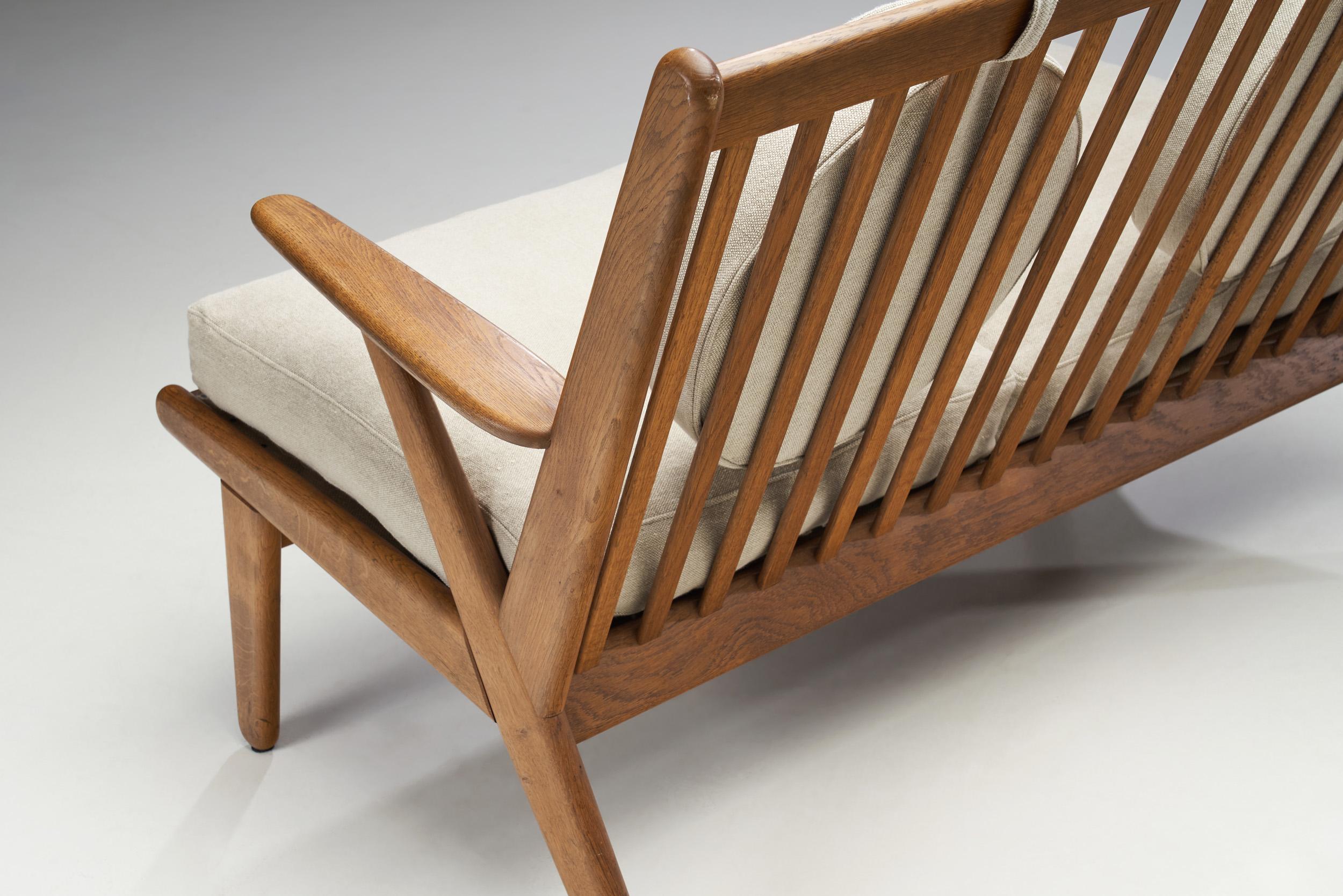 Danish Oak Two-Seater Bench with Pillows, Denmark ca. 1950s For Sale 6