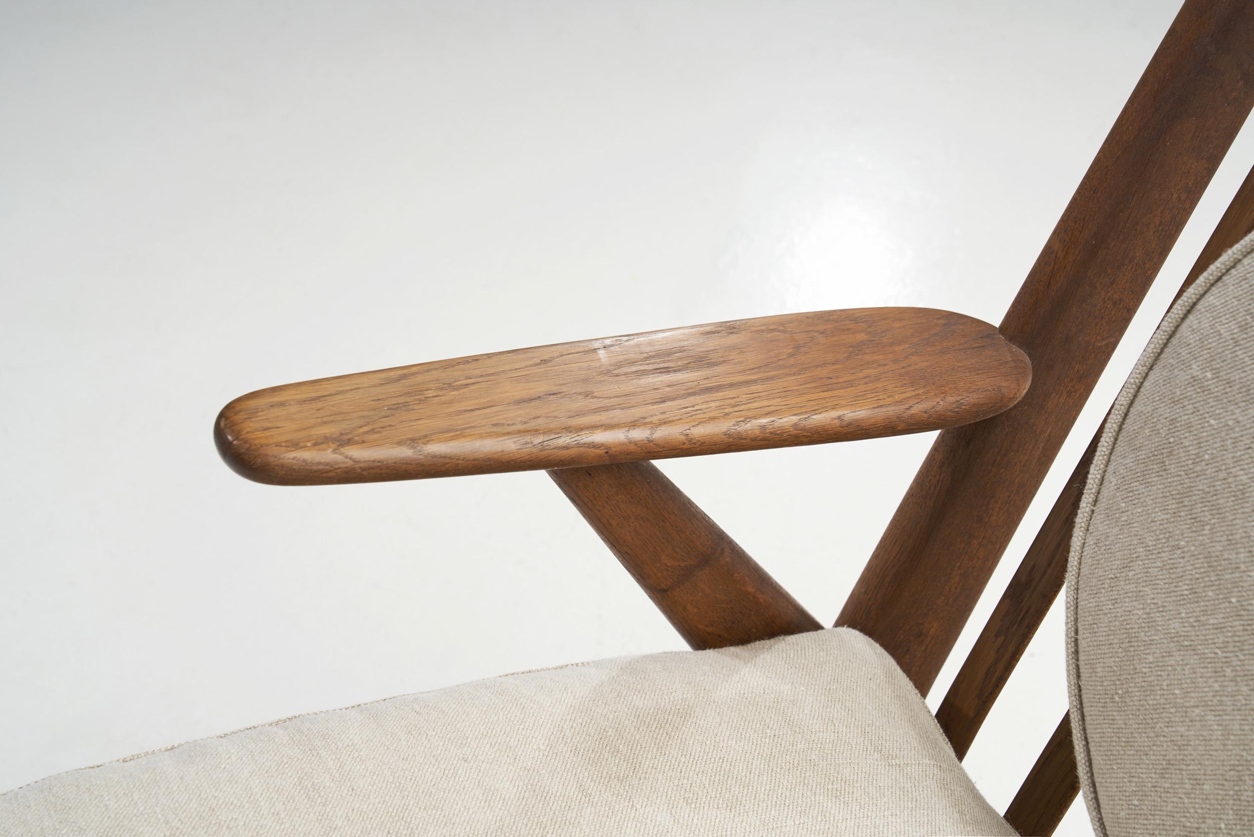Danish Oak Two-Seater Bench with Pillows, Denmark ca. 1950s For Sale 11