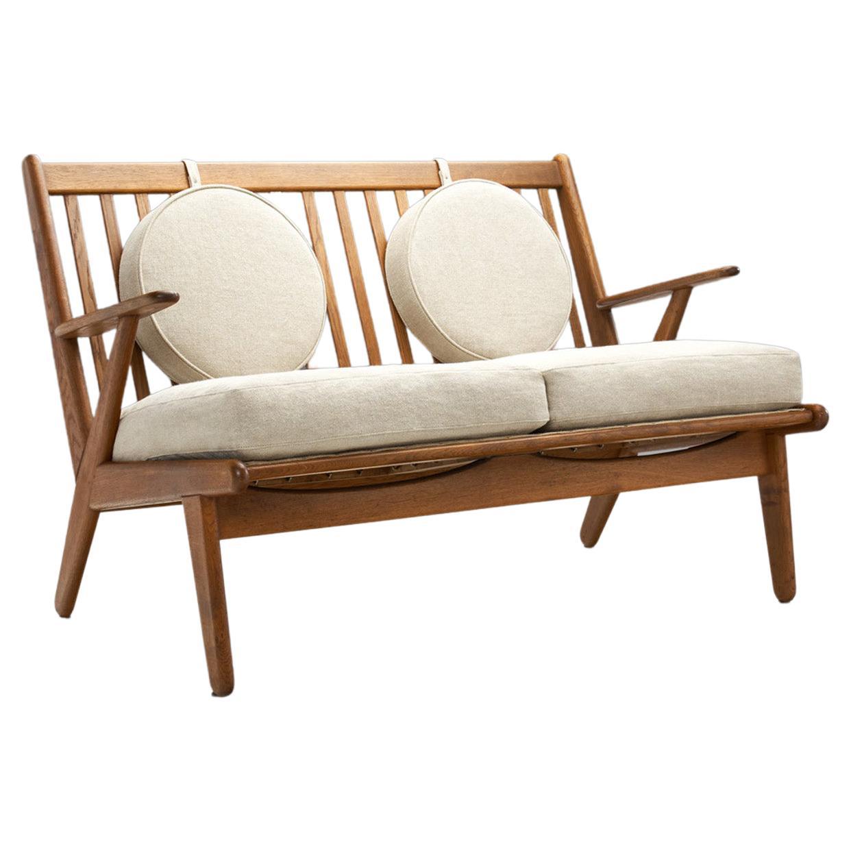 Danish Oak Two-Seater Bench with Pillows, Denmark ca. 1950s