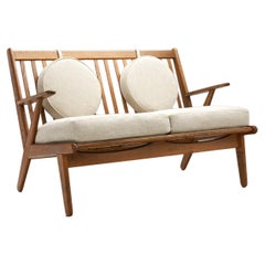 Retro Danish Oak Two-Seater Bench with Pillows, Denmark ca. 1950s