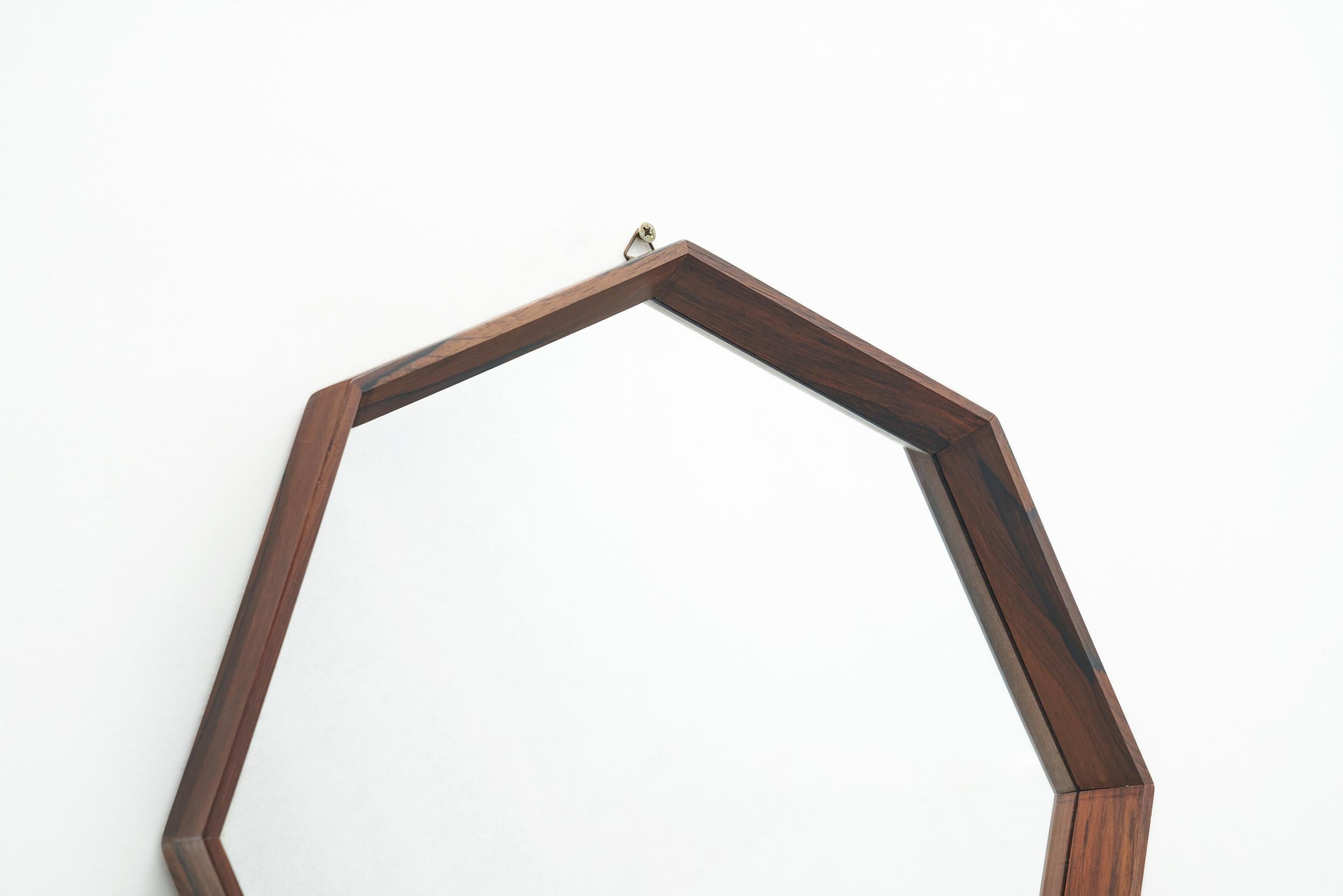 Danish Octagonal Wood Mirror, Denmark 1960s For Sale 6