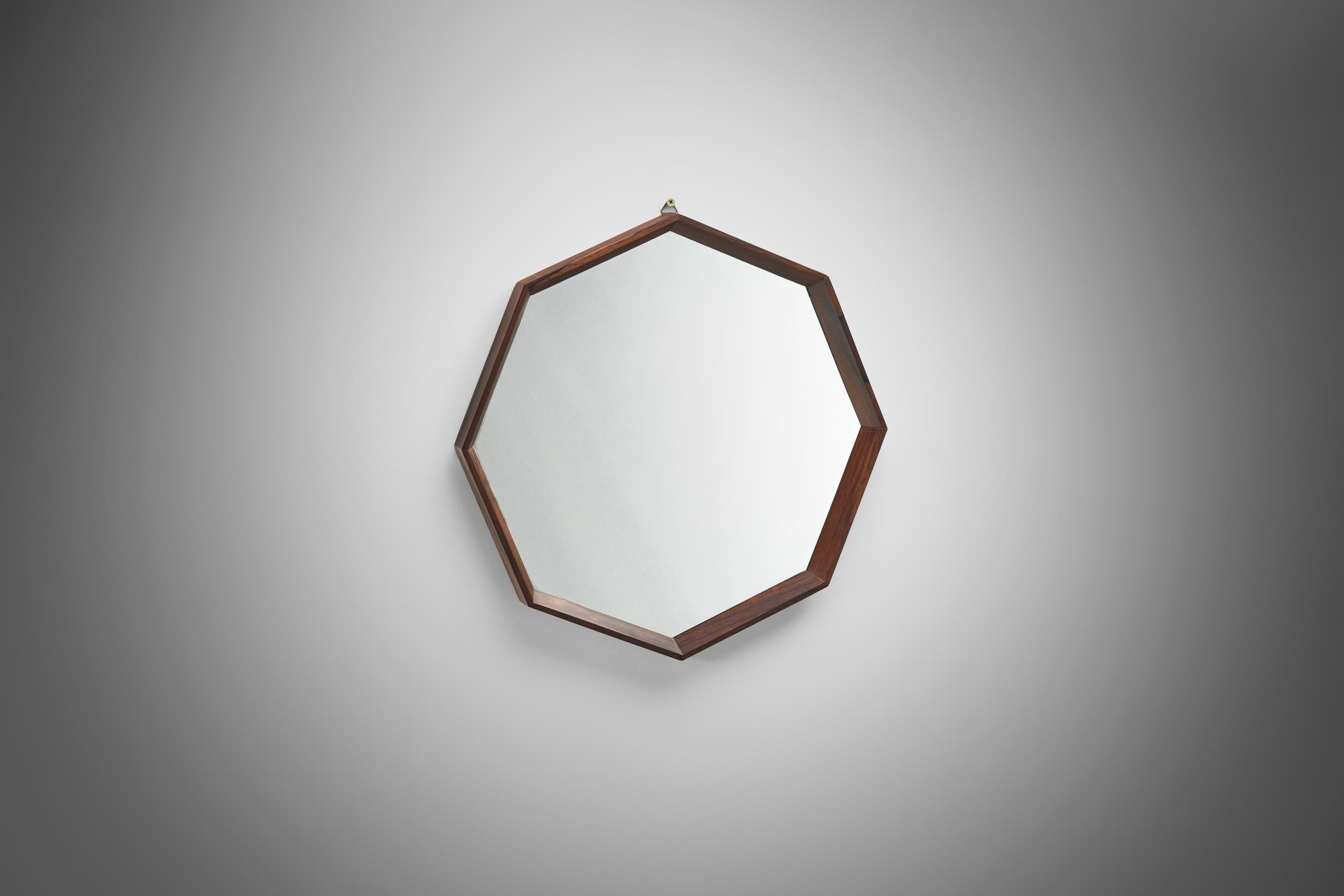 Mid-Century Modern Danish Octagonal Wood Mirror, Denmark 1960s For Sale