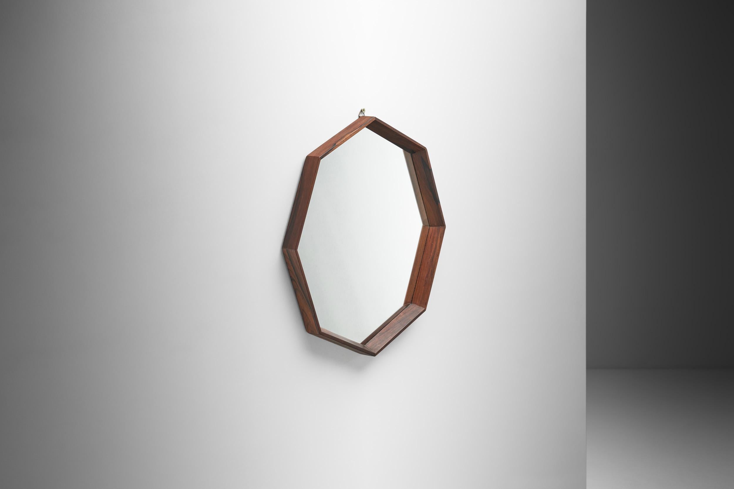 Danish Octagonal Wood Mirror, Denmark 1960s In Good Condition For Sale In Utrecht, NL