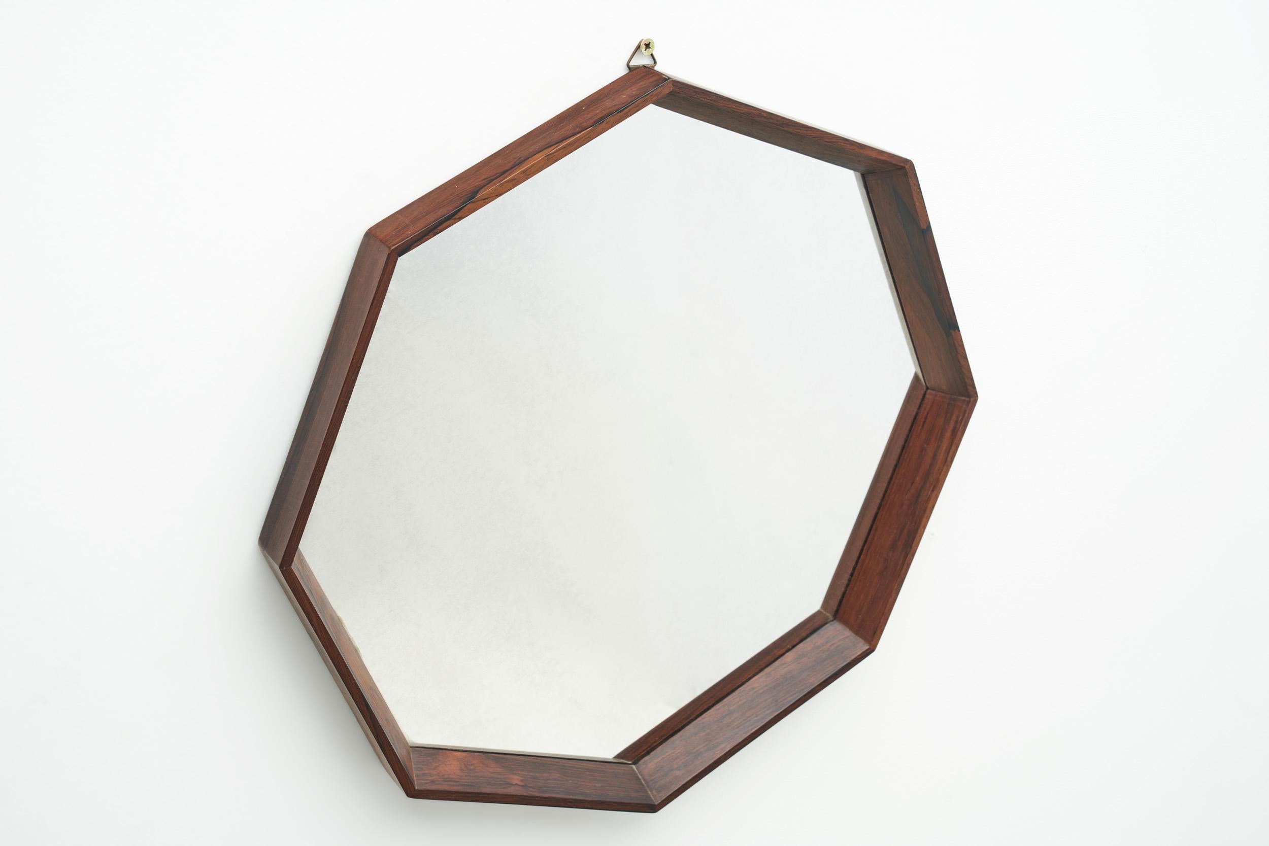Glass Danish Octagonal Wood Mirror, Denmark 1960s For Sale