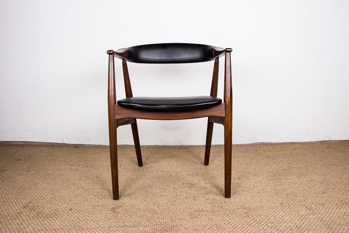 Scandinavian Modern Danish office armchair in Teak and Skai model 213 by Thomas Harlev 1960.