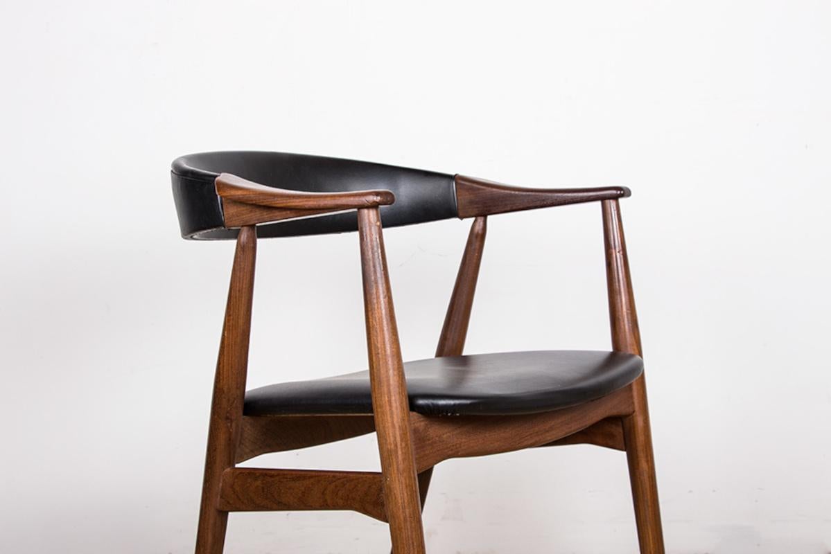 Mid-20th Century Danish office armchair in Teak and Skai model 213 by Thomas Harlev 1960.