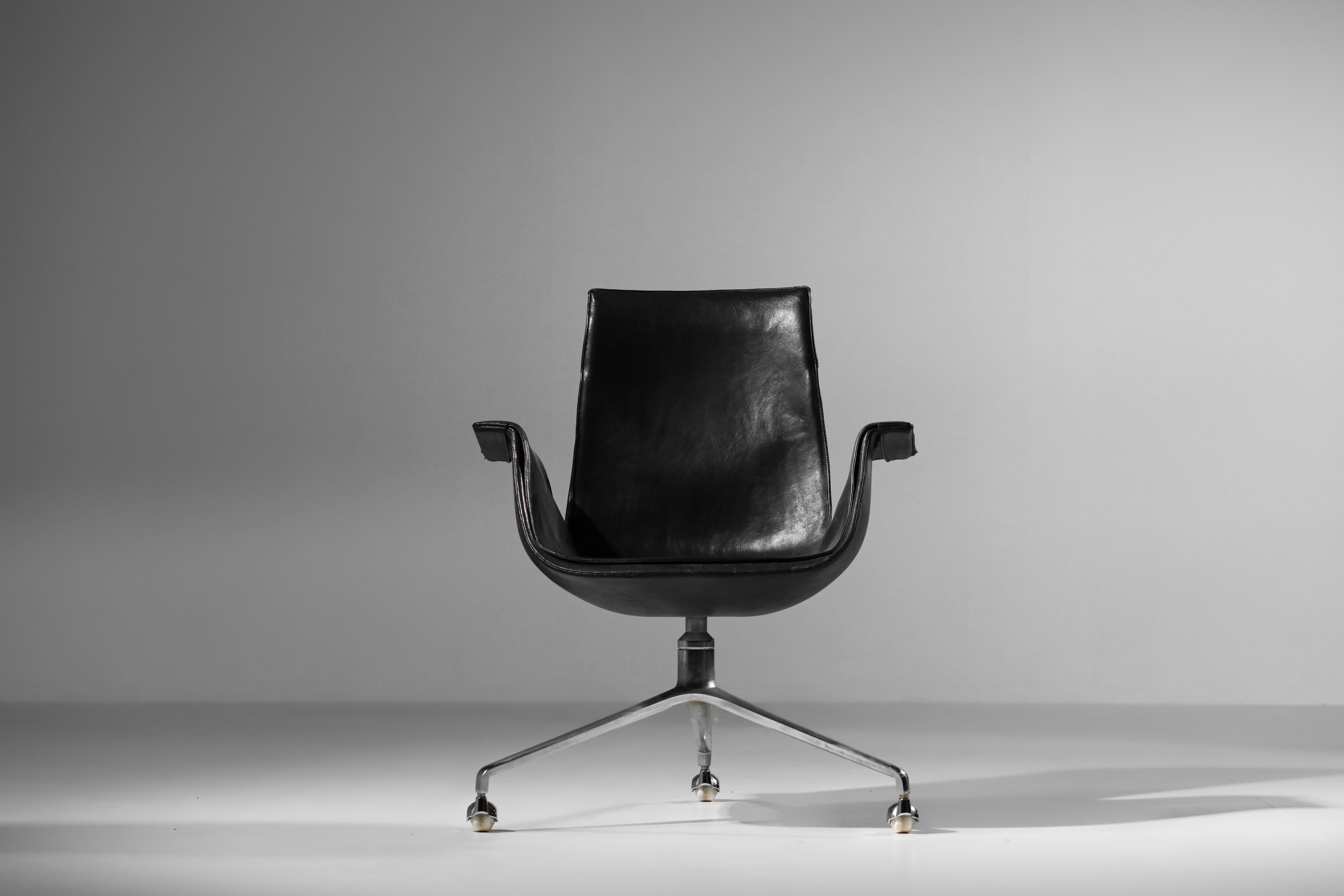 Leather Danish office chair Preben Fabricius and Jorgen Kastholm for Alfred Kill