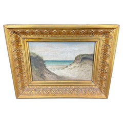 Antique Danish Oil on Board Beach Scene in Gilt Framed Artwork
