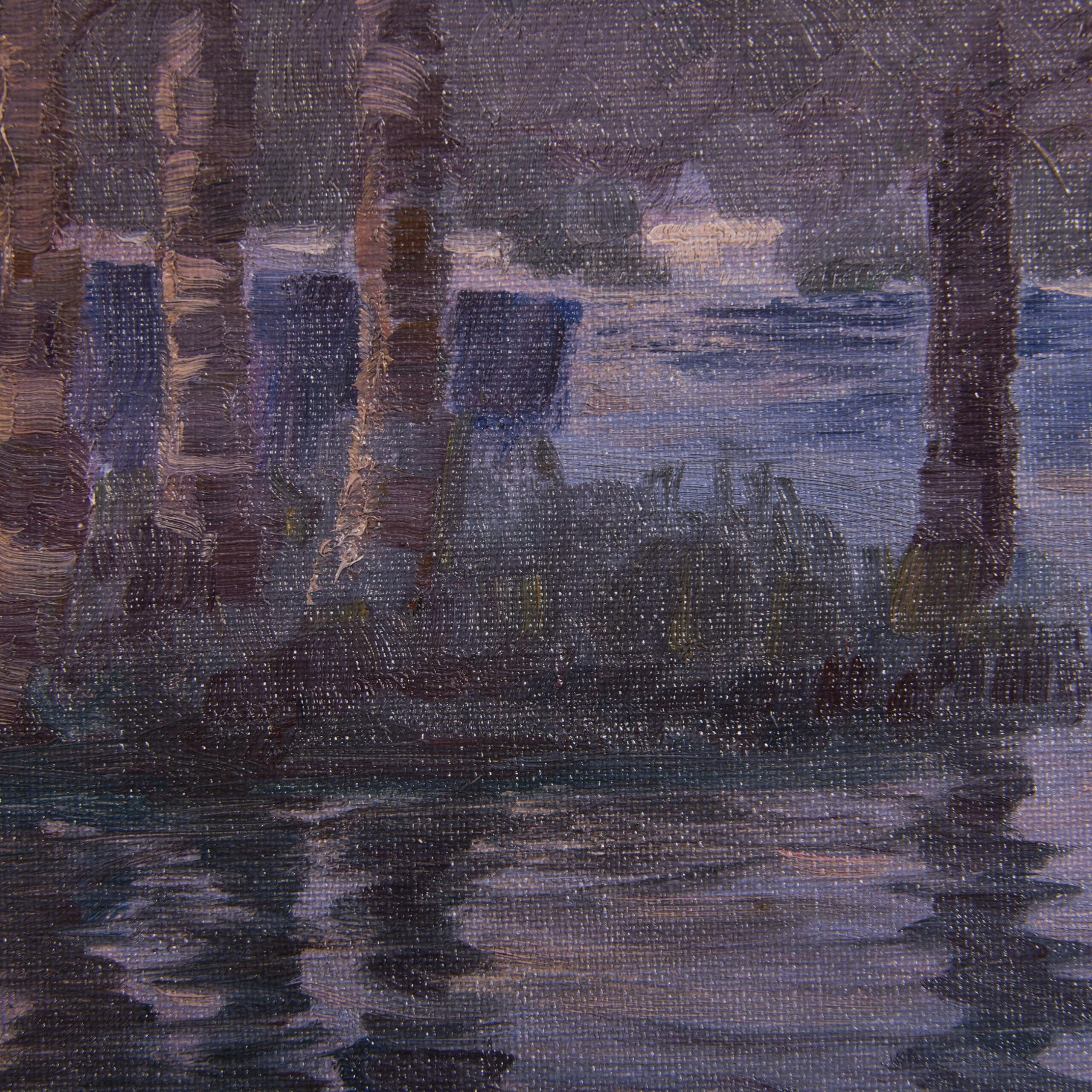 Danish Oil Painting 1907 Frederik Larsen-Saerslov “Birches by the Pond” In Good Condition For Sale In Münster, DE