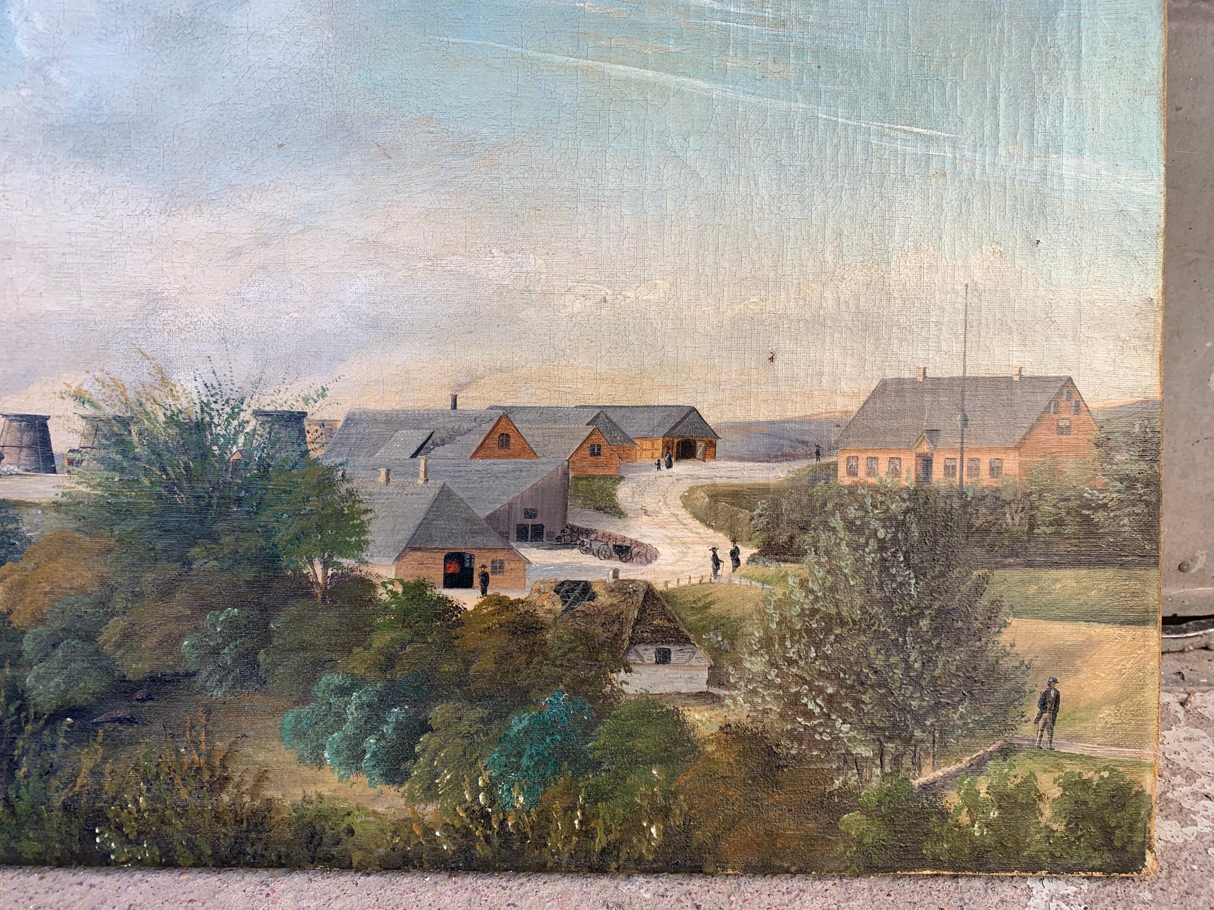 Peinture à l'huile danoise de paysage de ferme datée de 1884 en vente 5
