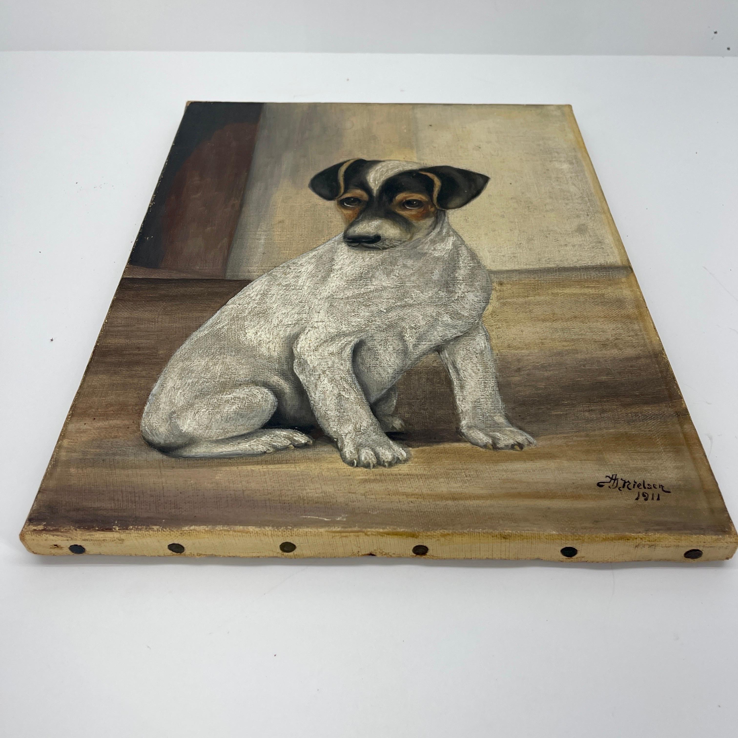 Danish Oil Painting of a Jack Russell Puppy Terrier, Dated 1911 For Sale 3