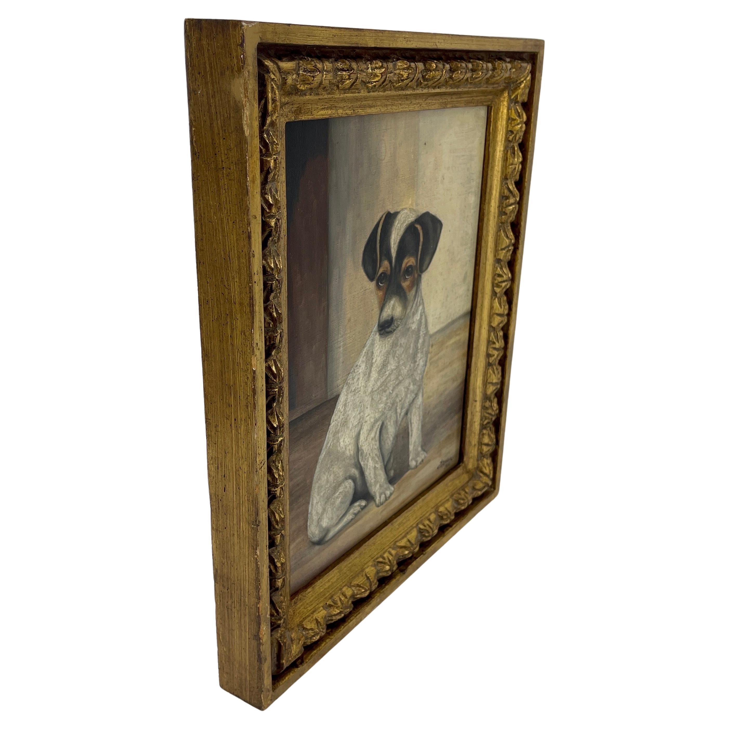 Romantic Danish Oil Painting of a Jack Russell Puppy Terrier, Dated 1911 For Sale
