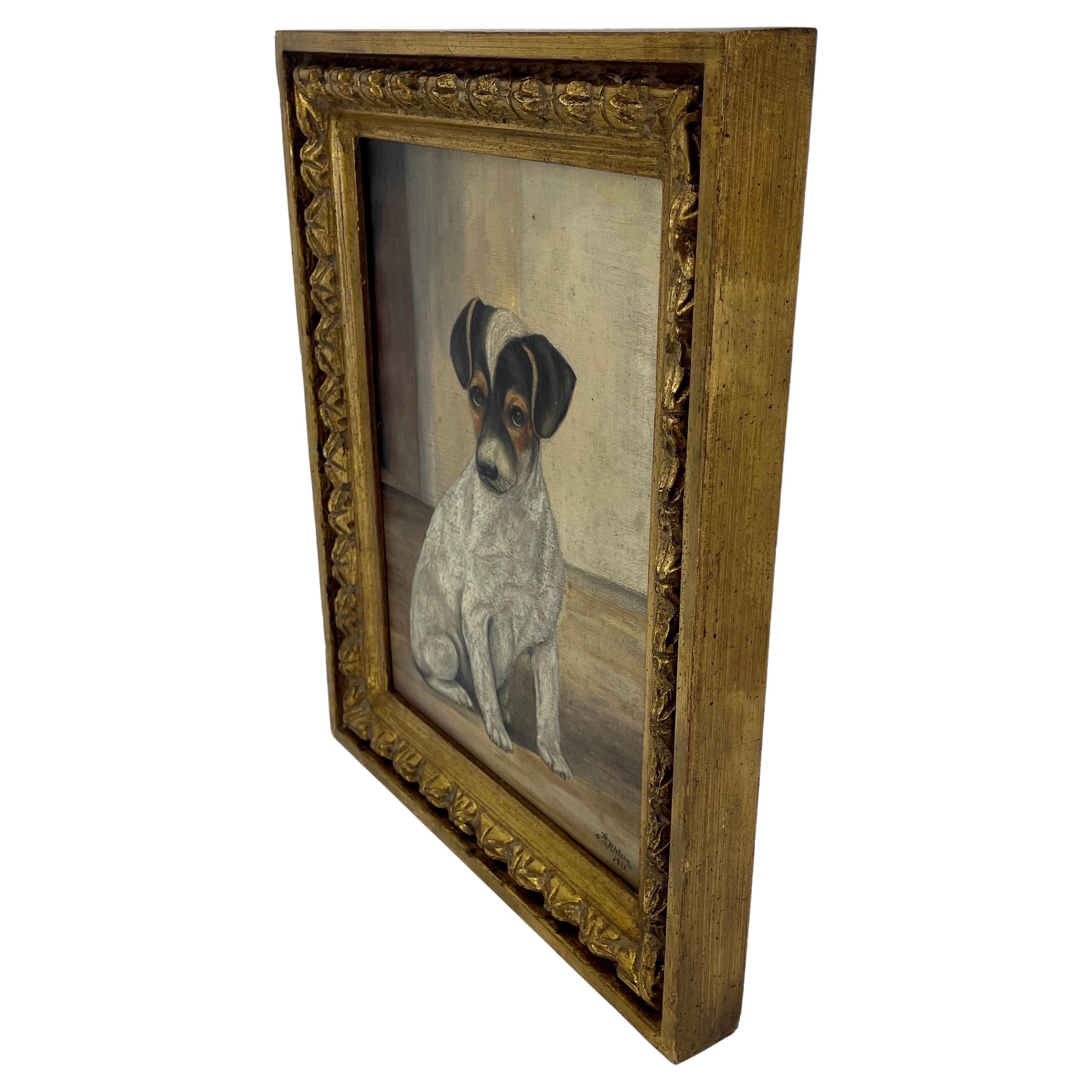 Oiled Danish Oil Painting of a Jack Russell Puppy Terrier, Dated 1911 For Sale