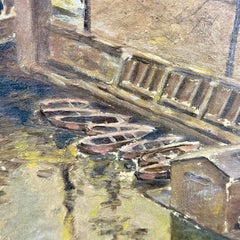 Danish Oil Painting of Christianshavn Canal Scene in Copenhagen, Early 20th C.