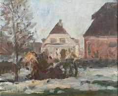 Danish oil painting of winter scenery with houses in Frederiksberg, Copenhagen