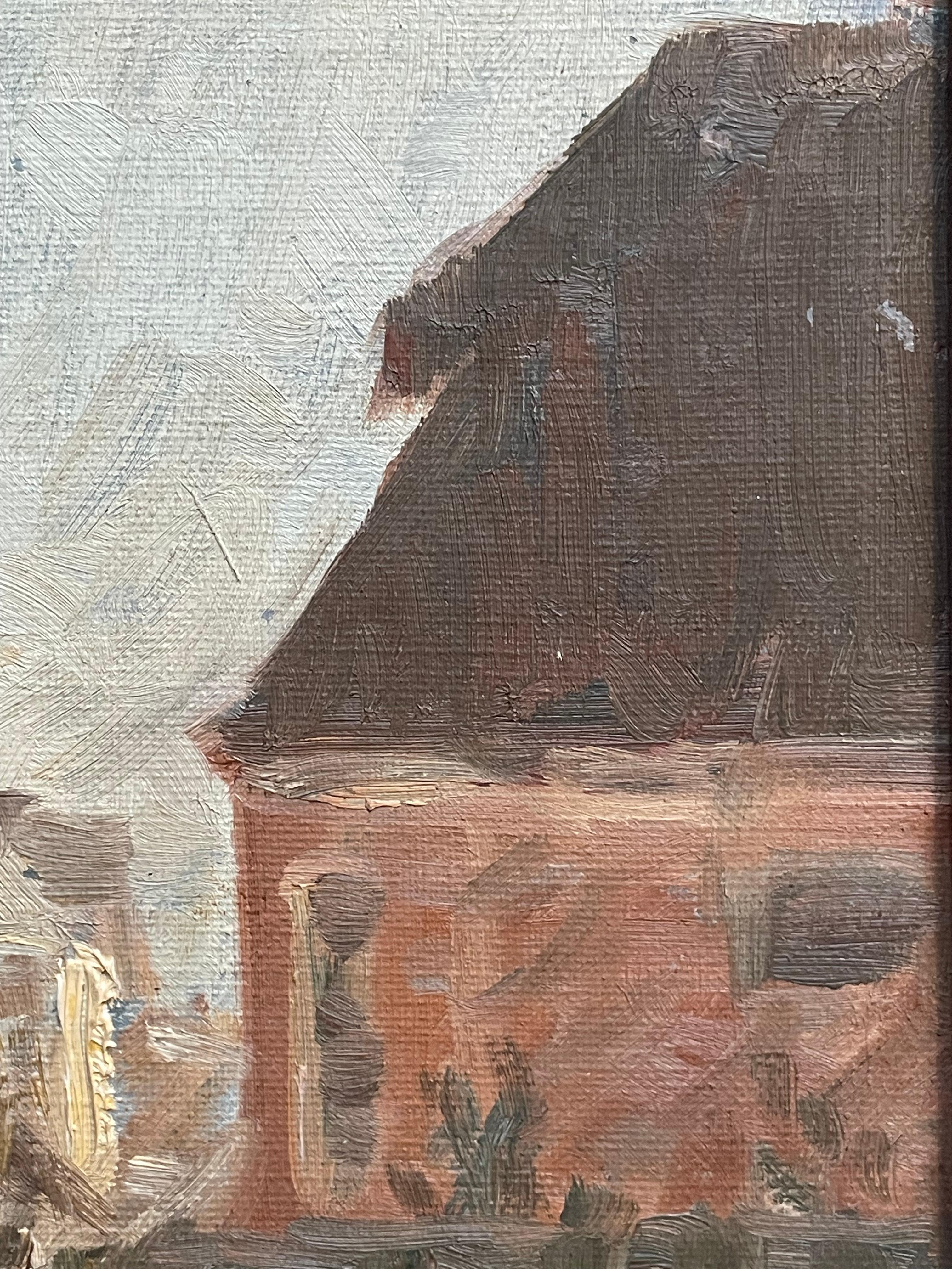 Danois Peinture à l'huile danoise représentant un paysage d'hiver avec des maisons à Frederiksberg, Copenhague en vente