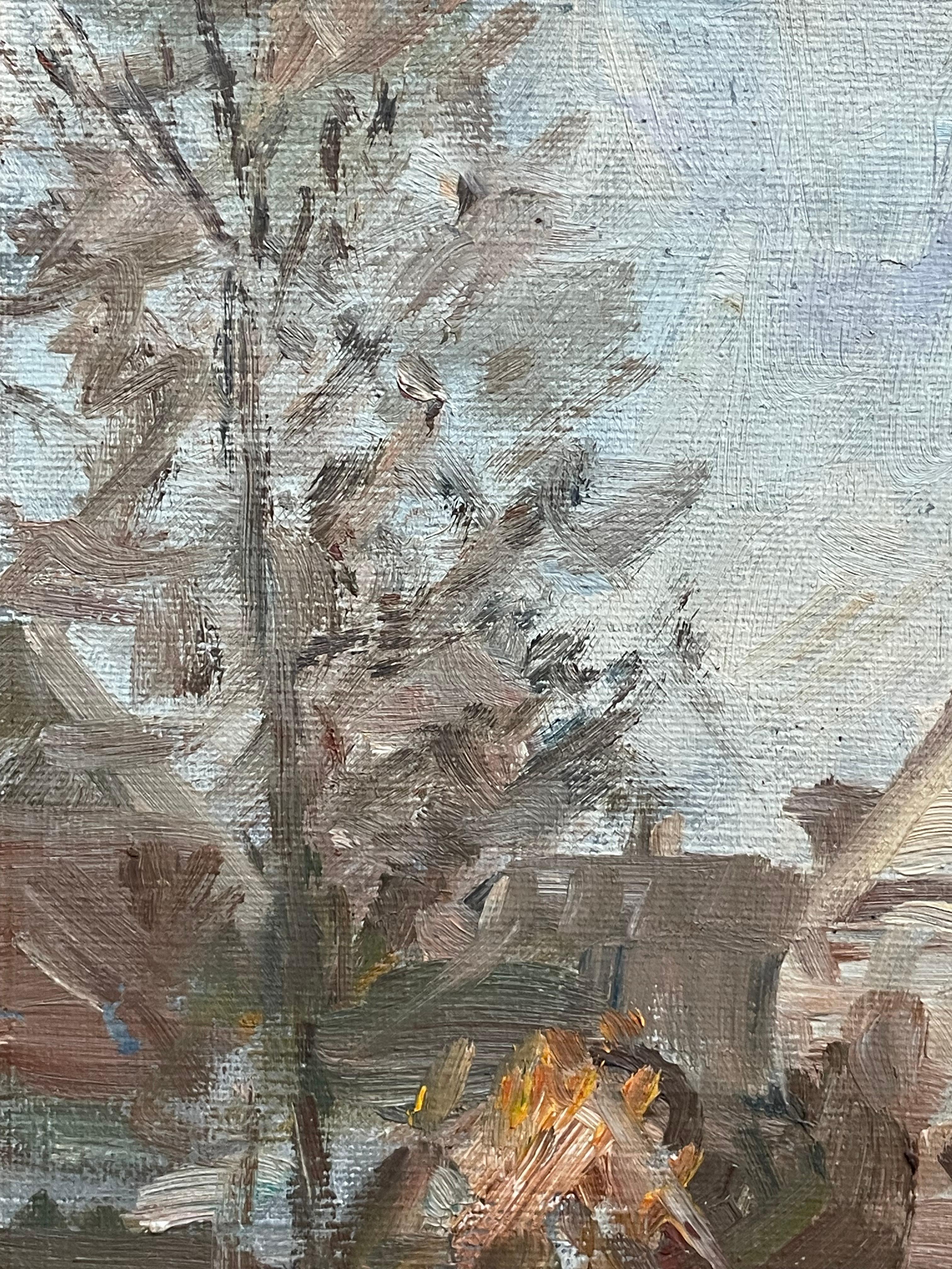 Peinture à l'huile danoise représentant un paysage d'hiver avec des maisons à Frederiksberg, Copenhague Bon état - En vente à Ebberup, DK