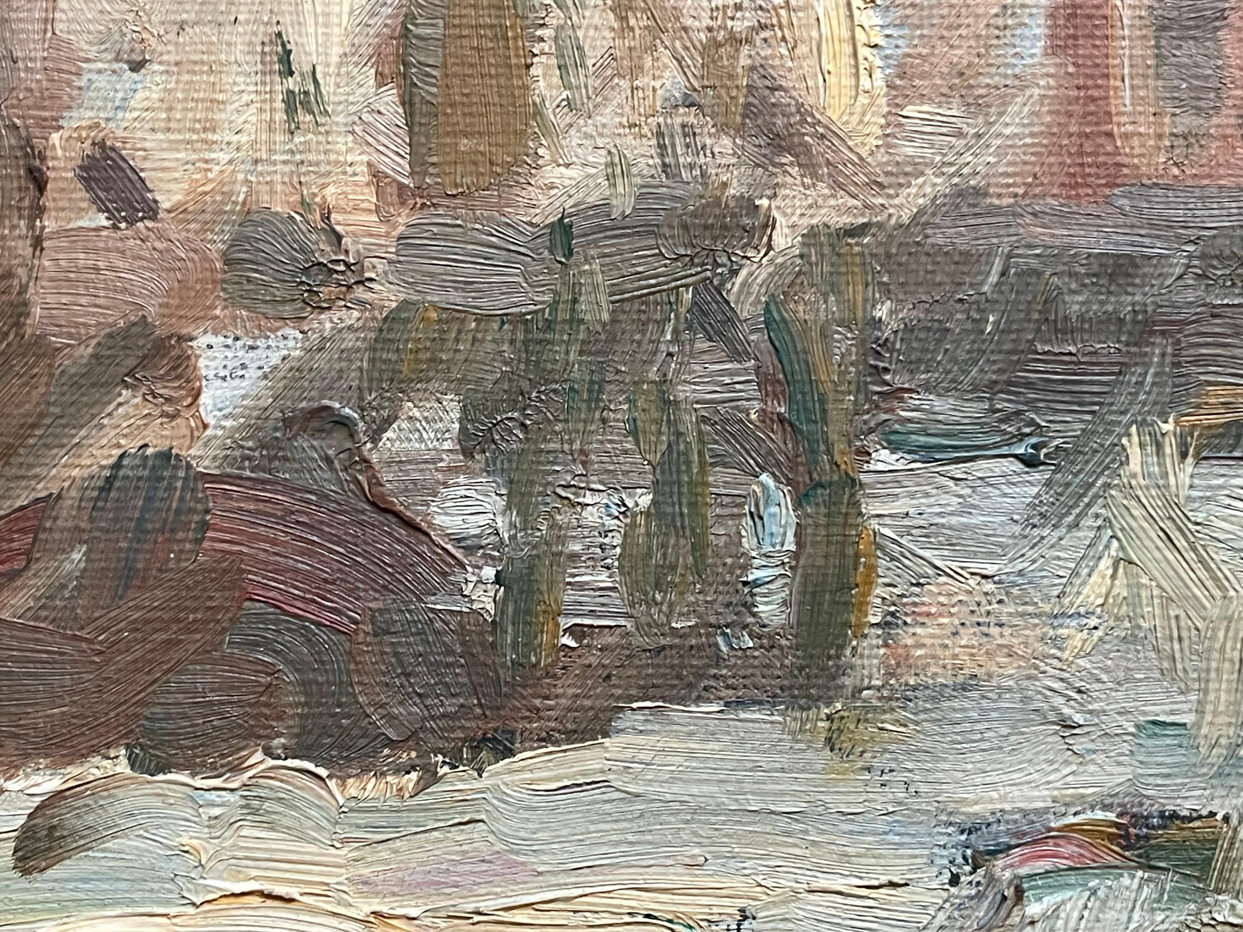 20ième siècle Peinture à l'huile danoise représentant un paysage d'hiver avec des maisons à Frederiksberg, Copenhague en vente