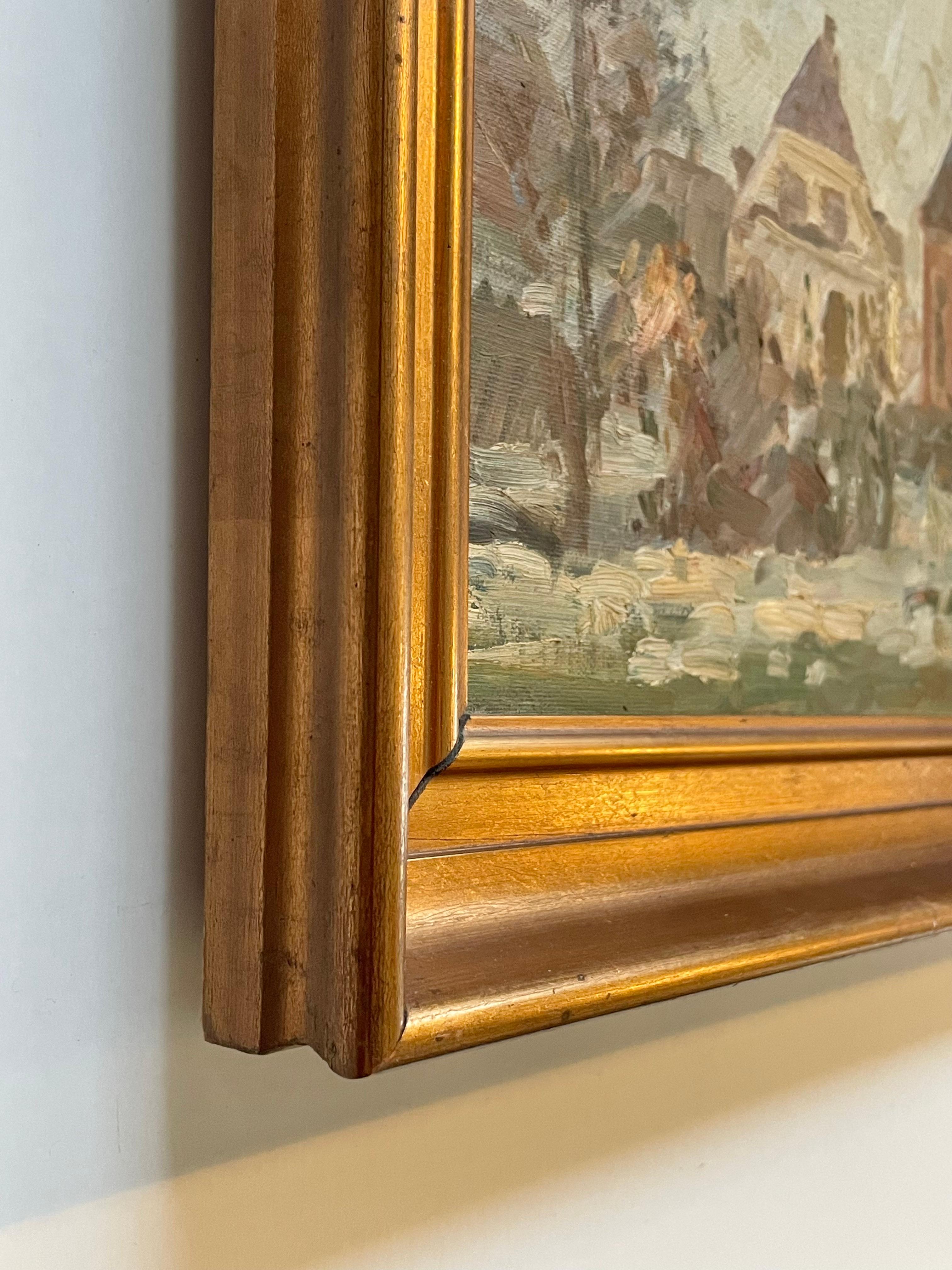 Peinture à l'huile danoise représentant un paysage d'hiver avec des maisons à Frederiksberg, Copenhague en vente 3