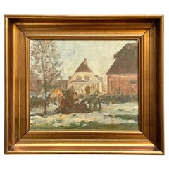 Danish oil painting of winter scenery with houses in Frederiksberg, Copenhagen
