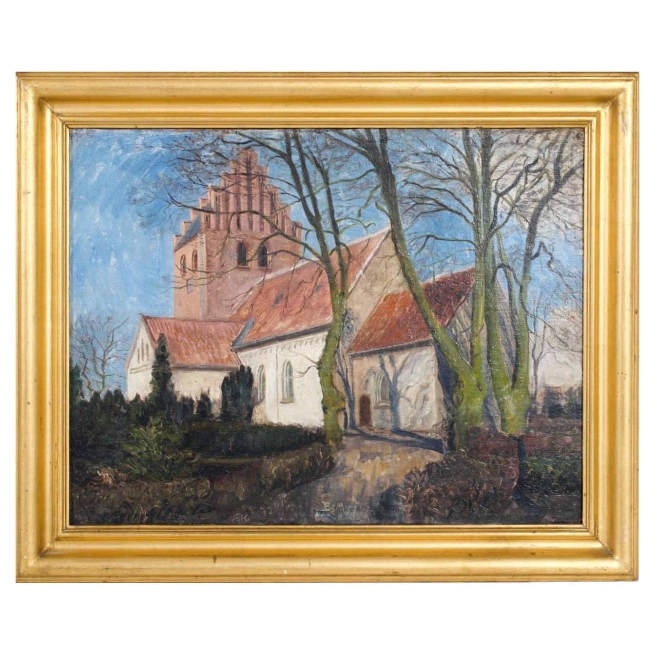 Peinture à l'huile danoise, signée BM, circa 100 ans. en vente