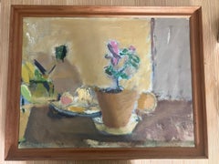 Danish Oil Painting - Stilleben in Pine Frame with Motive of Flowers and Bowls