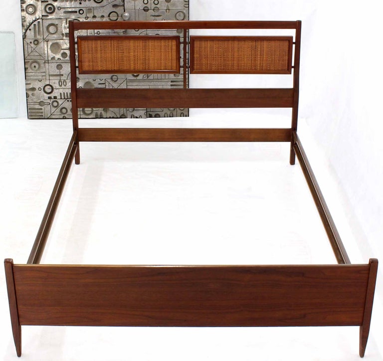 Danish Oiled Walnut Cane Back Full Size Bed Headboard Rails Footboard