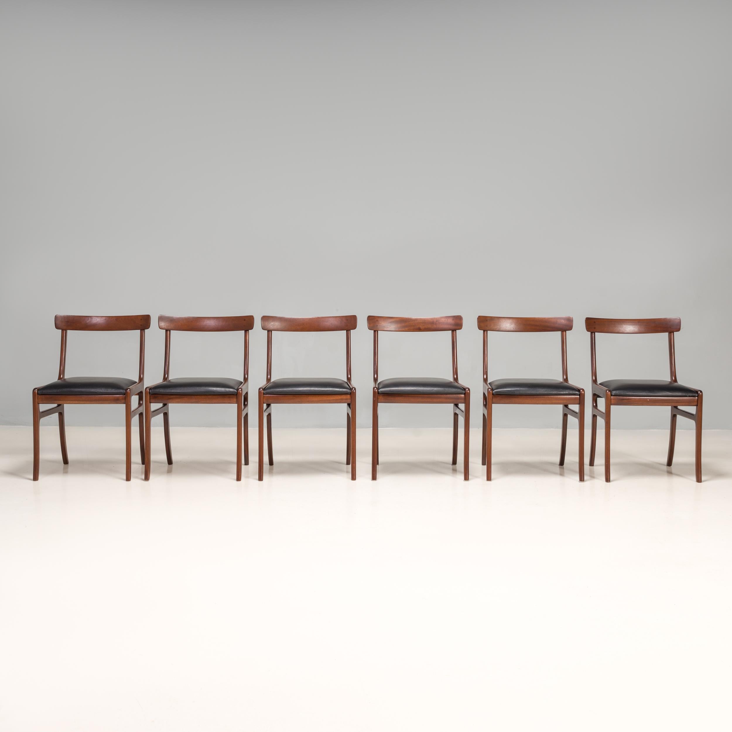 Mid-Century Modern Danish Ole Wanscher by Poul Jeppesens Rungstedlund Black Dining Chairs, Set of 6 For Sale