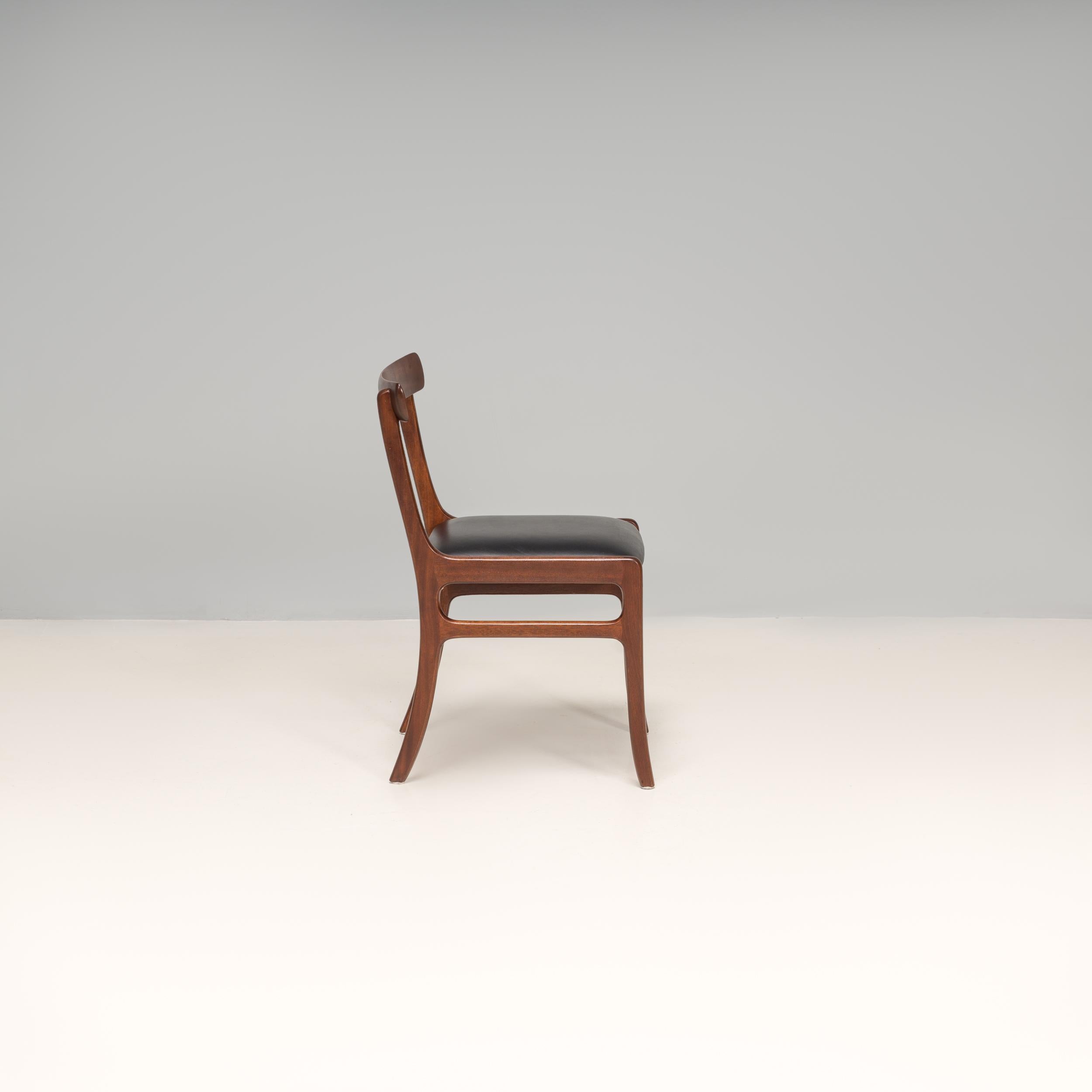 Mahogany Danish Ole Wanscher by Poul Jeppesens Rungstedlund Black Dining Chairs, Set of 6 For Sale