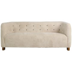 Danish Ole Wanscher for Fritz Hansen Sofa Mod. 1668 Teddy Fur and Leather Tufted