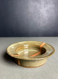 Olive Green Ceramic Graphic Stripe Dish, 1970s
