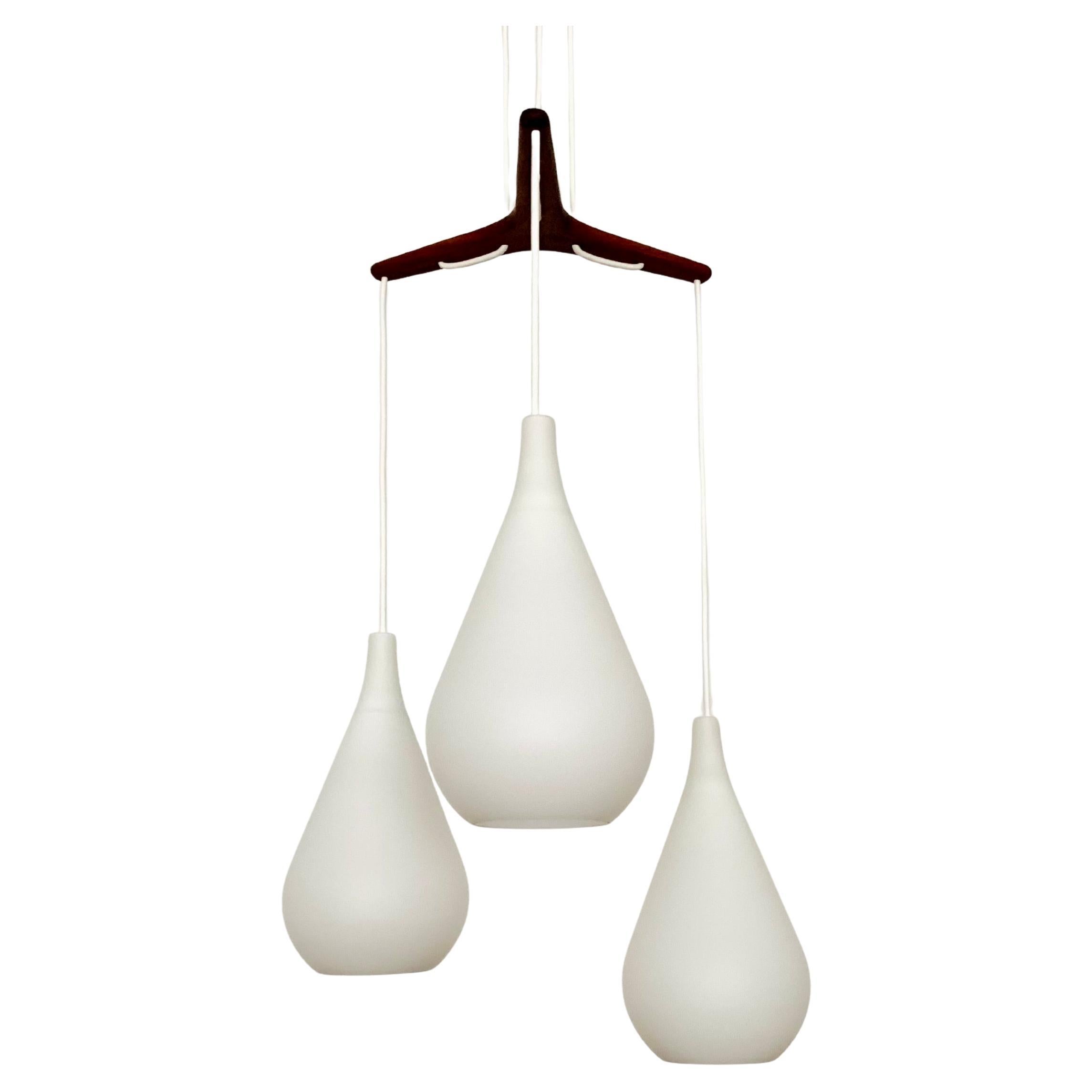 Danish Opaline and Teak Cascading Lamp by Nordisk Solar in vendita