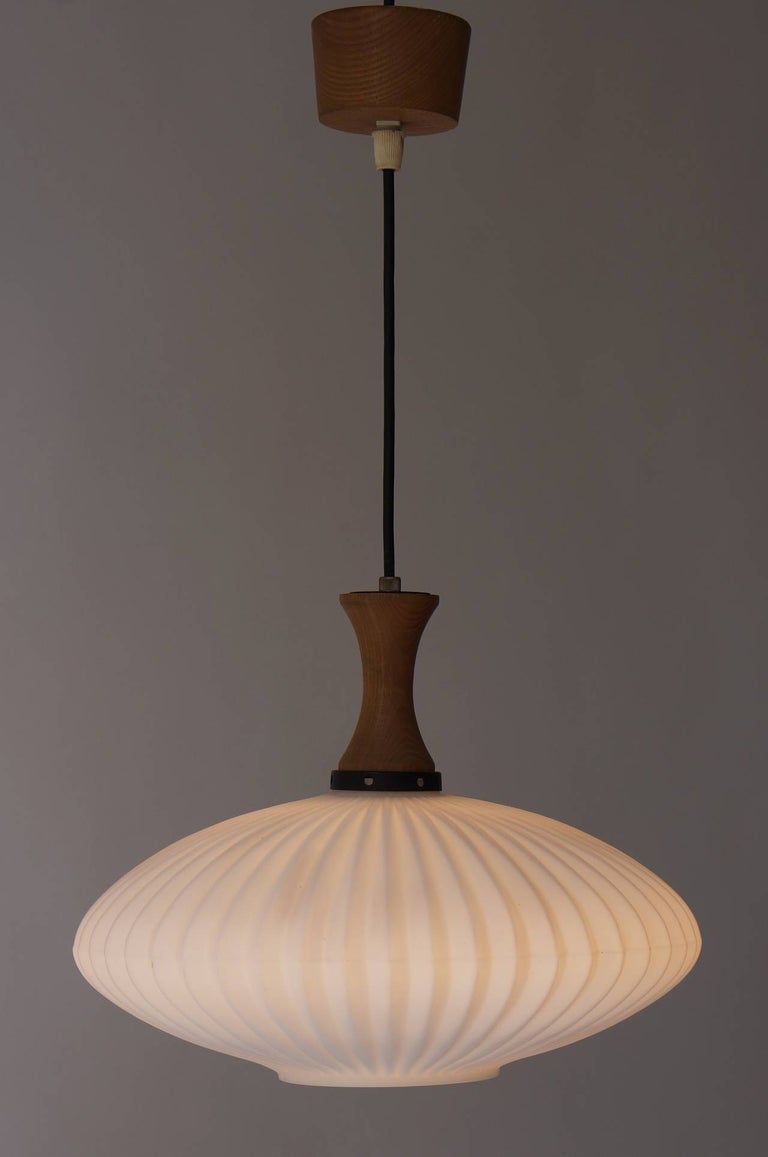 Danish Opaline and Wood Pendant Light For Sale at 1stDibs