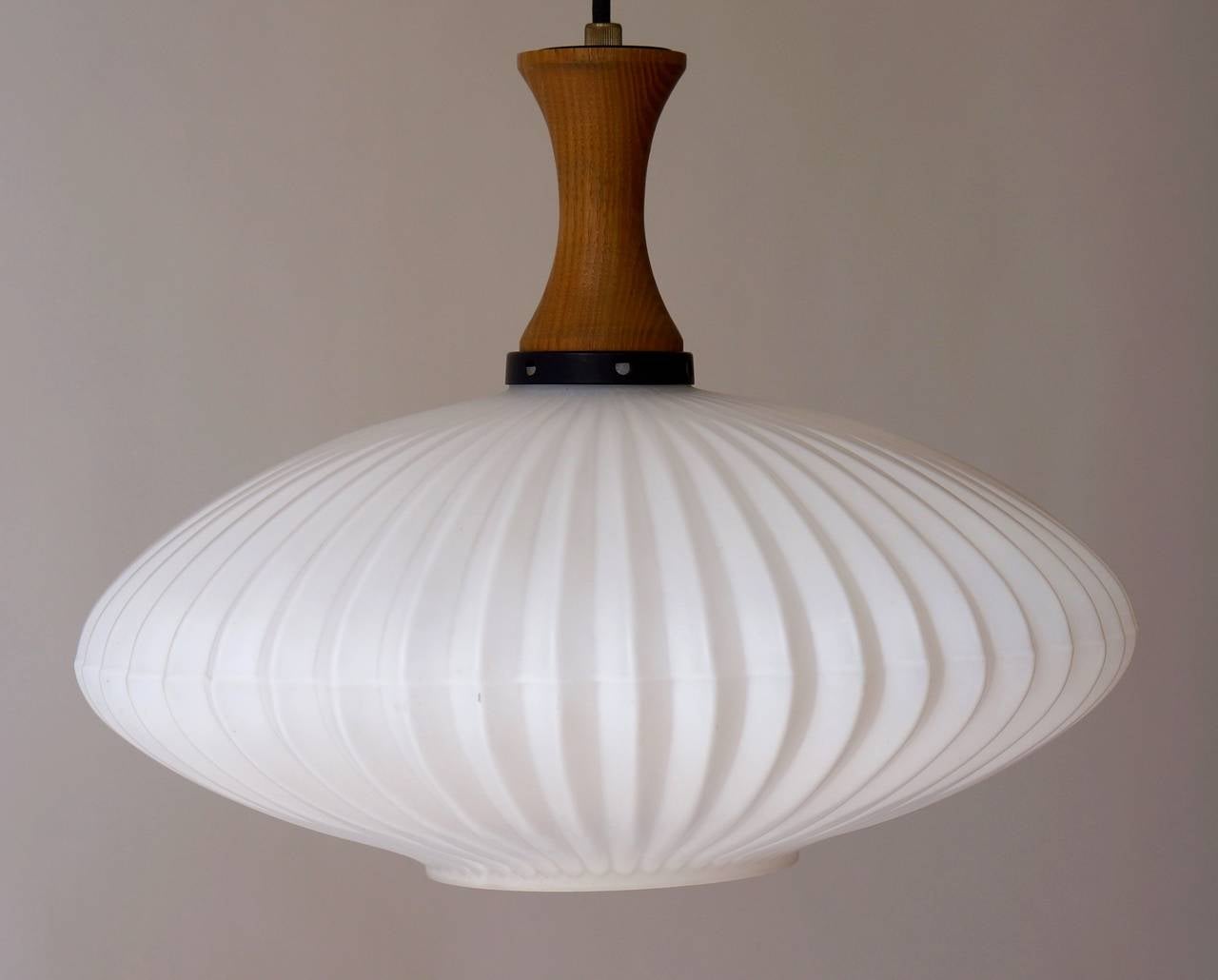 20th Century Danish Opaline and Wood Pendant Light For Sale