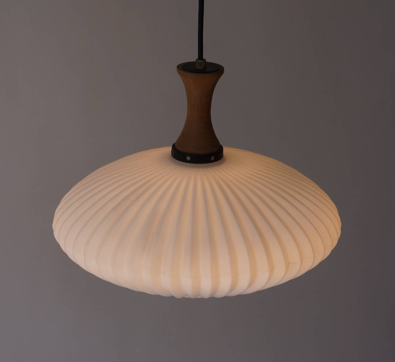 Danish Opaline and Wood Pendant Light For Sale 1